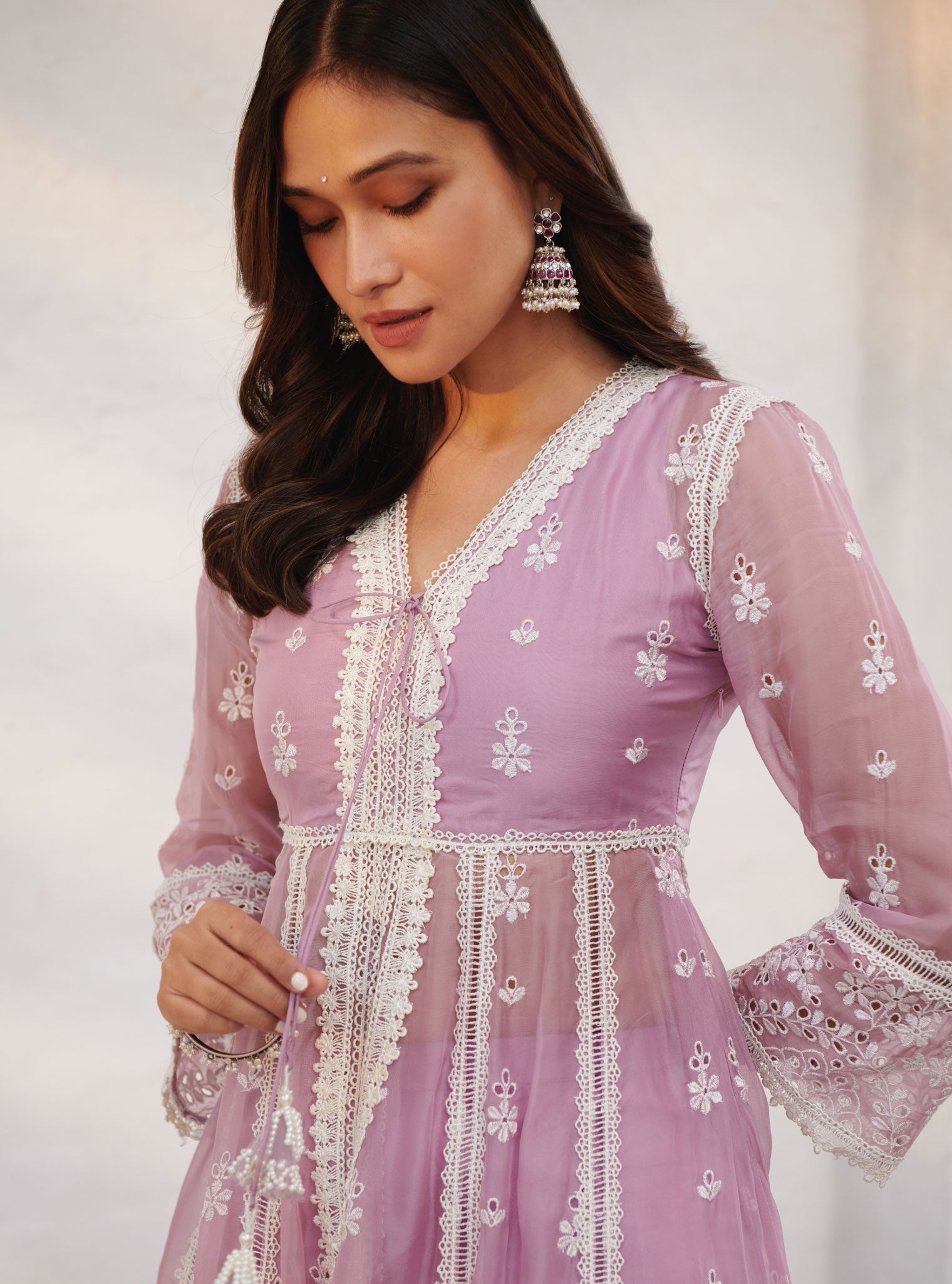 Sheffield Organza Lilac Anarkali Kurta Set