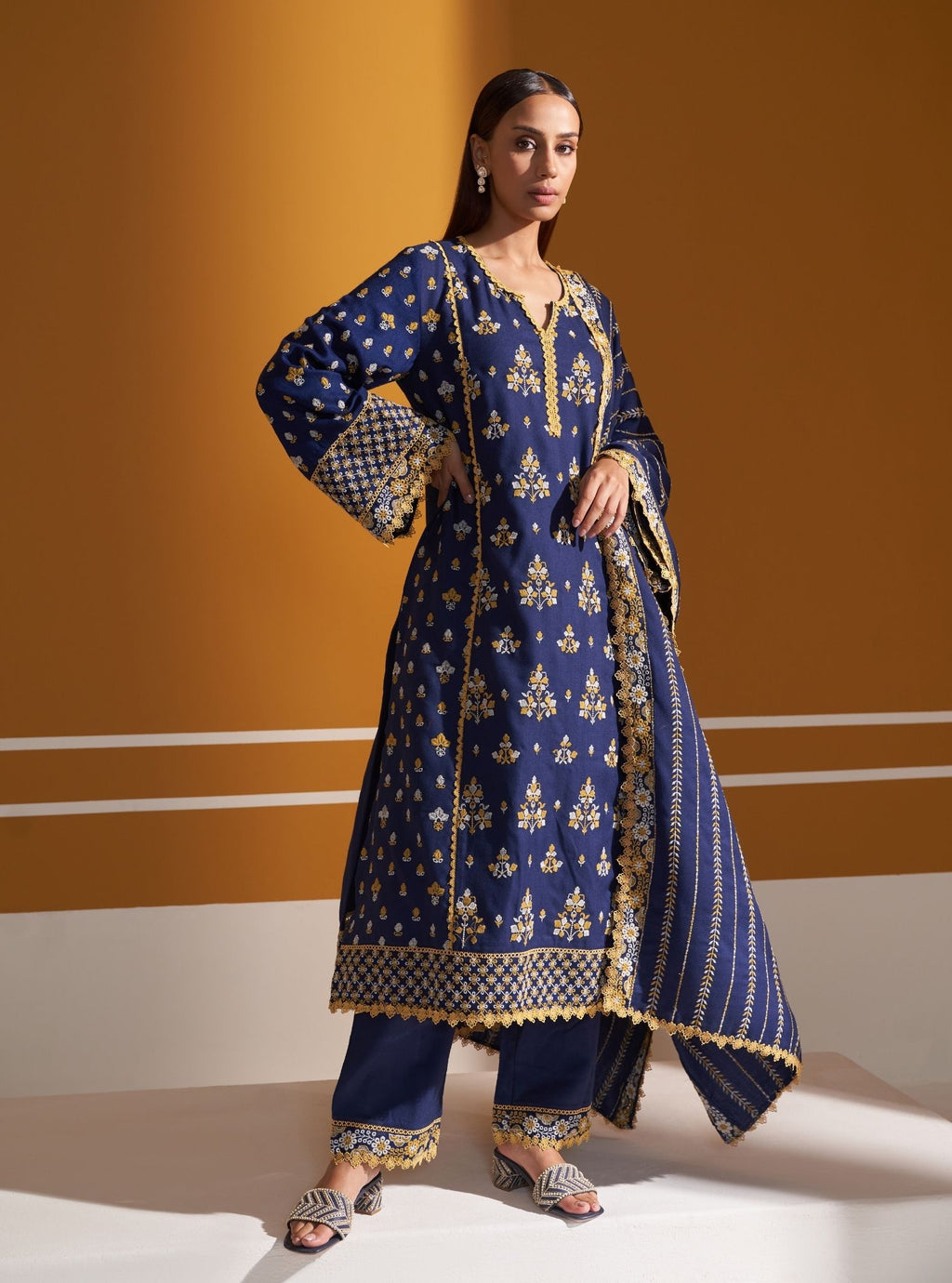 Mulmul Supima Cotton Lake Shore Navy Kurta