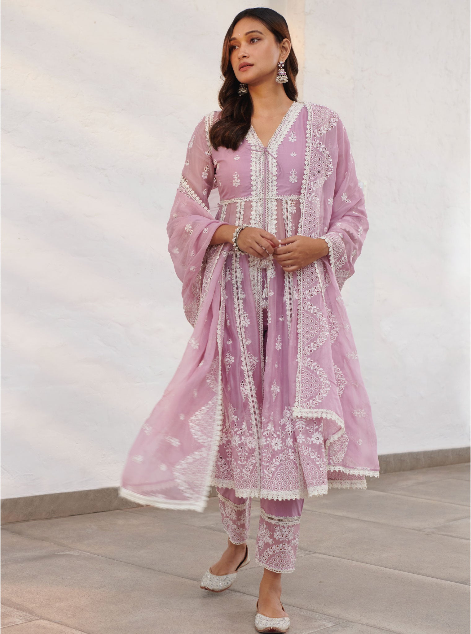 Sheffield Organza Lilac Anarkali Kurta Set