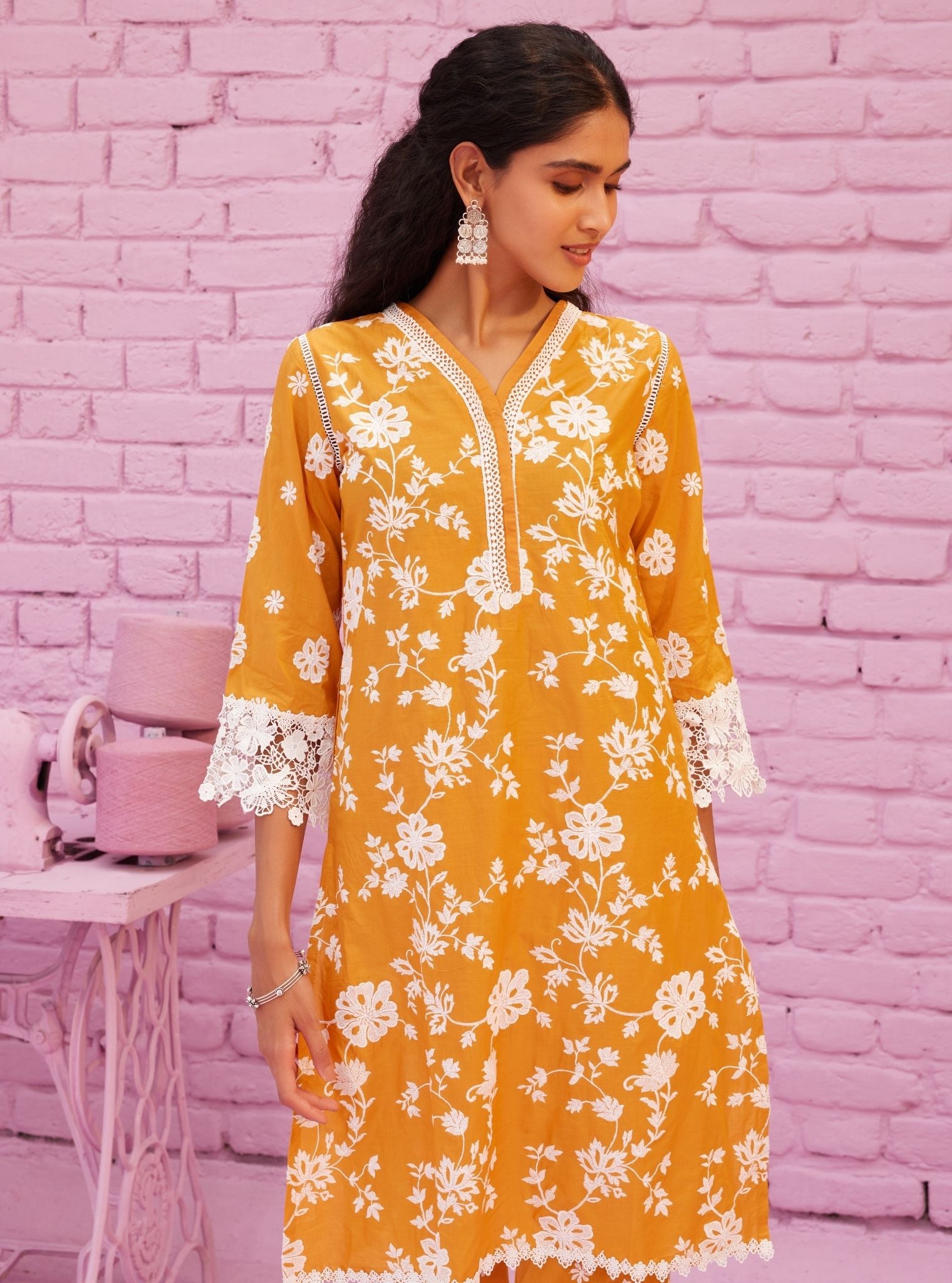 Roli Cotton Orange Kurta Set