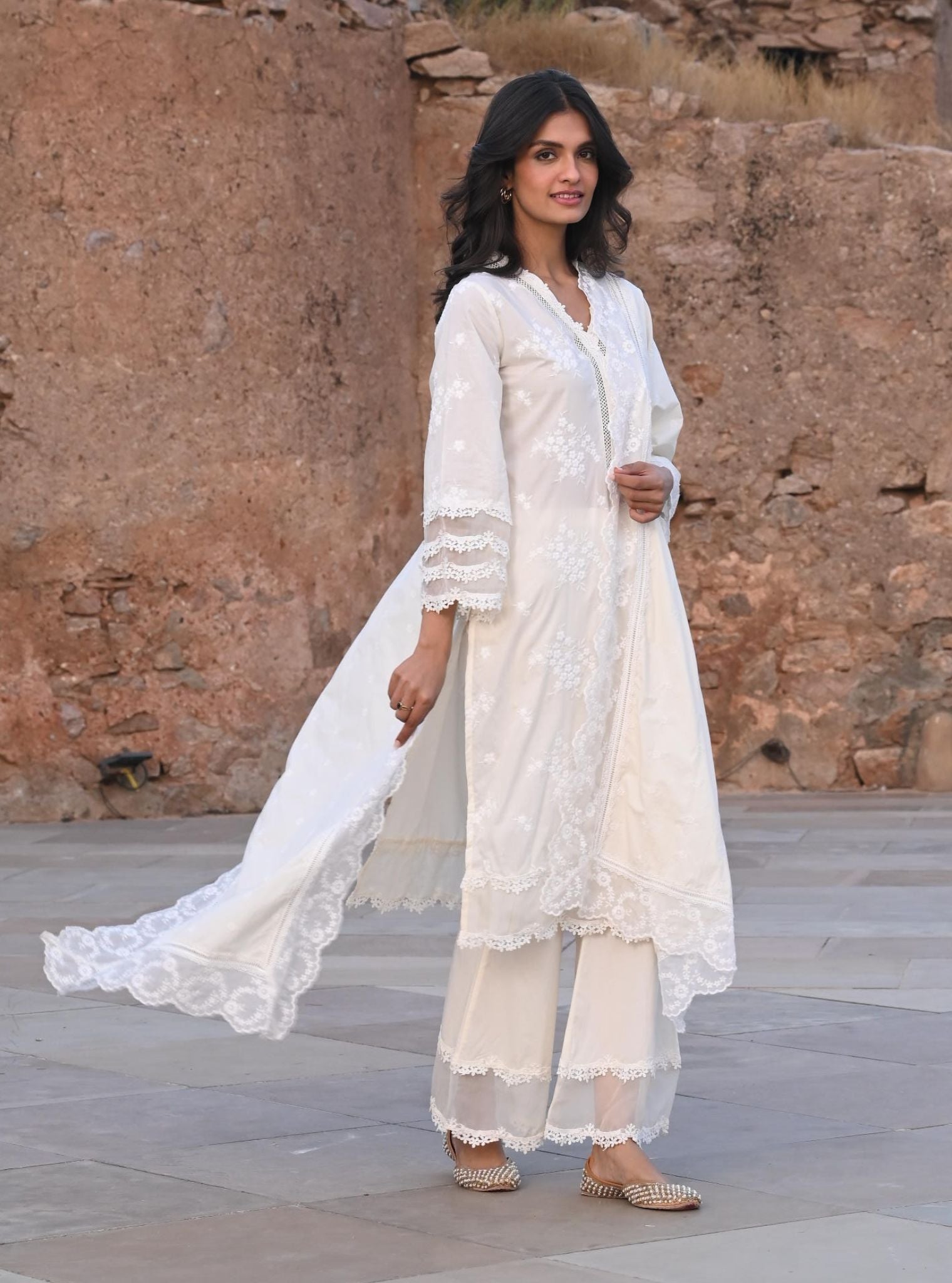Lola Cotton Off White Kurta with Palazzo Set
