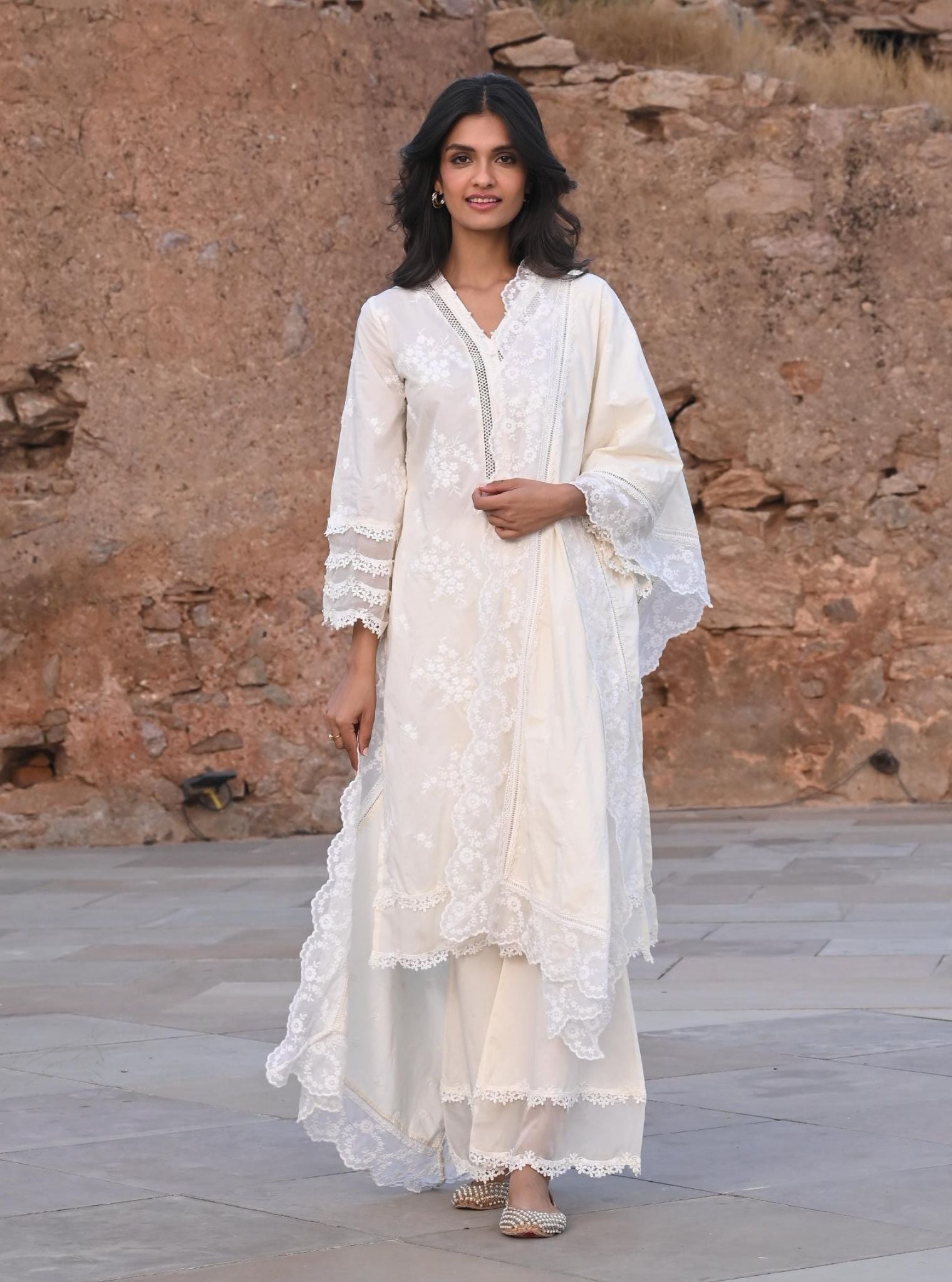 Lola Cotton Off White Kurta with Palazzo Set