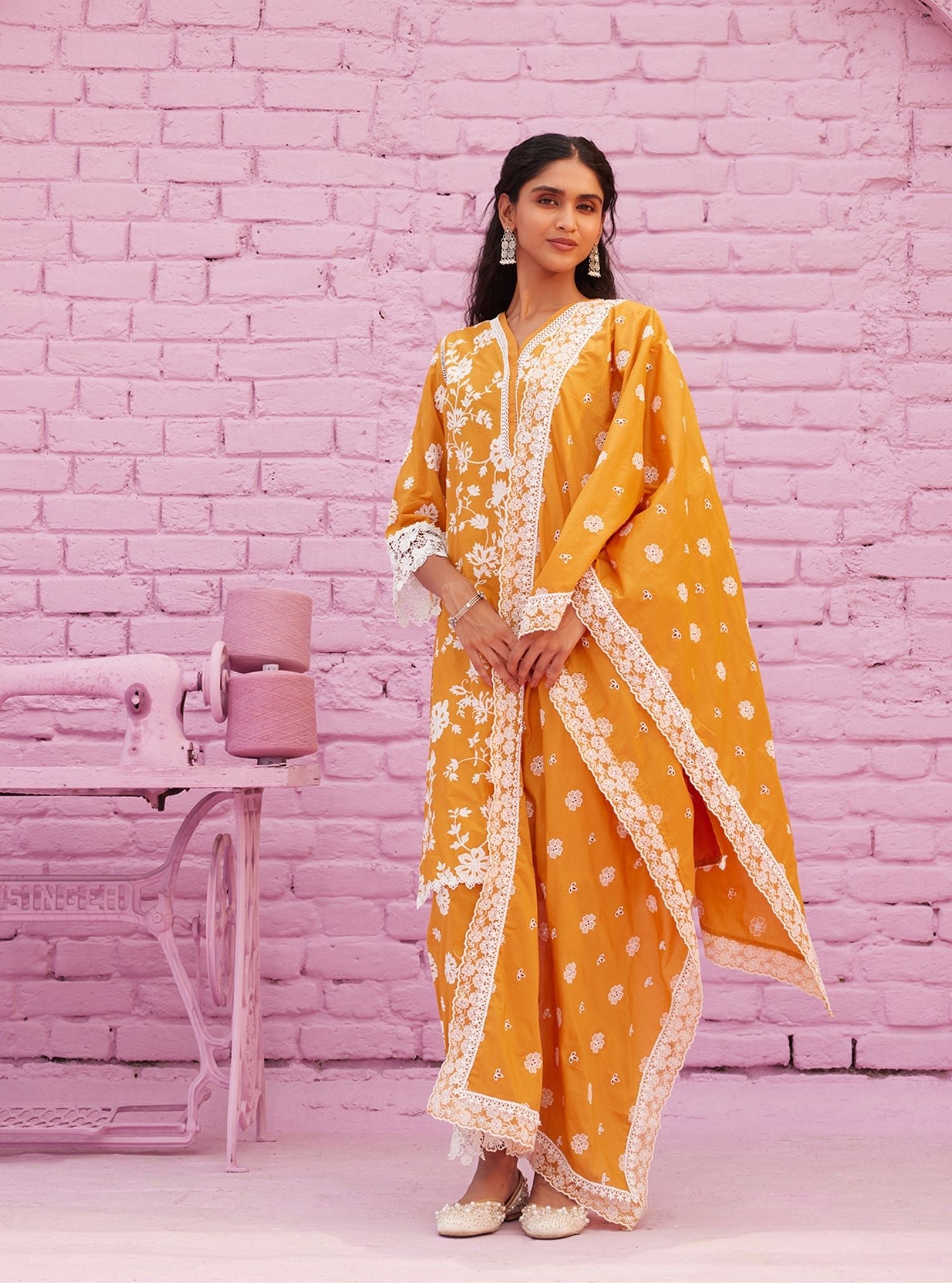 Roli Cotton Orange Kurta Set