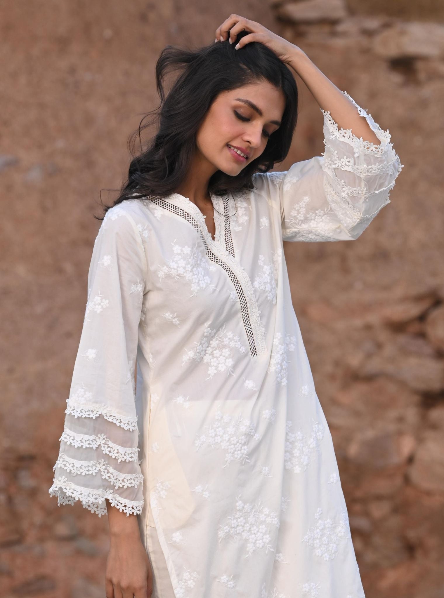 Lola Cotton Off White Kurta with Palazzo Set