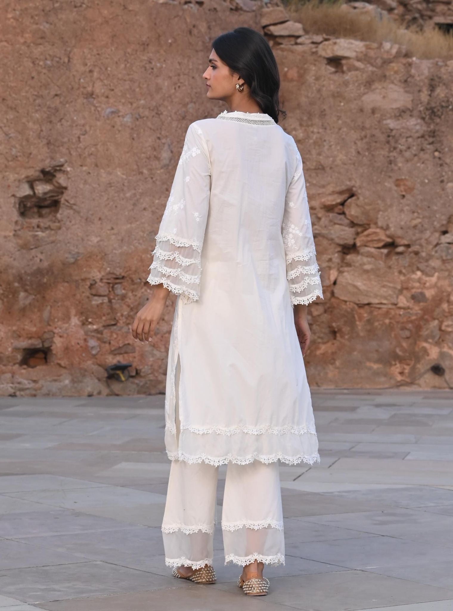 Lola Cotton Off White Kurta with Palazzo Set