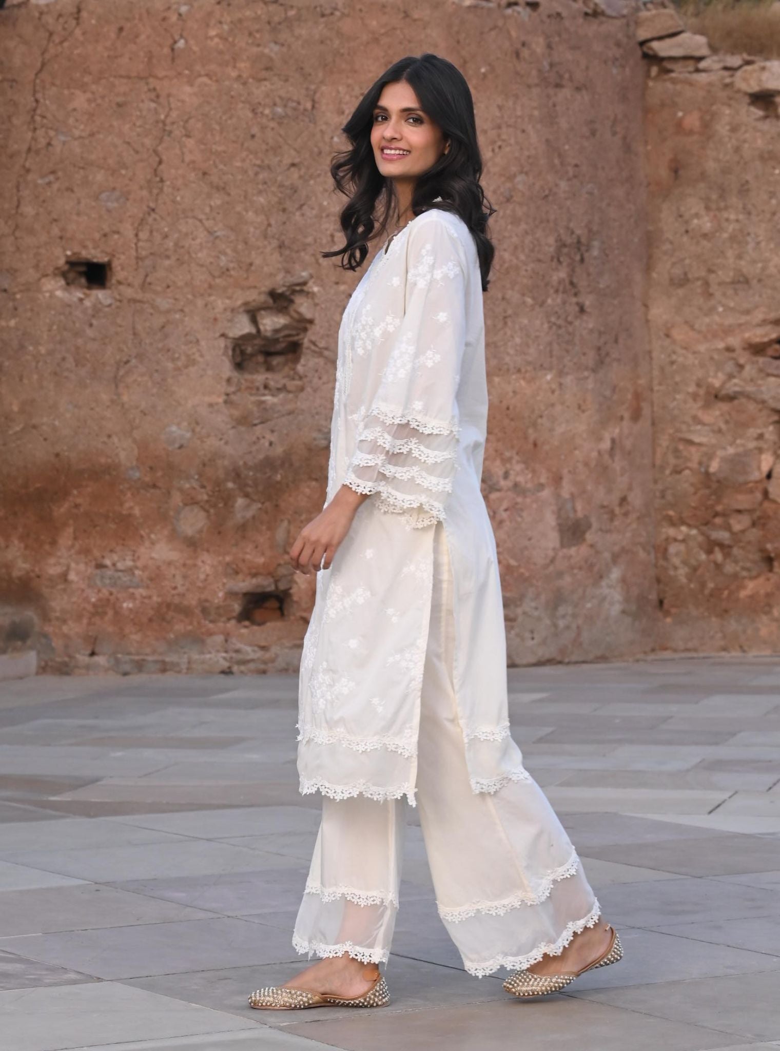 Lola Cotton Off White Kurta with Palazzo Set