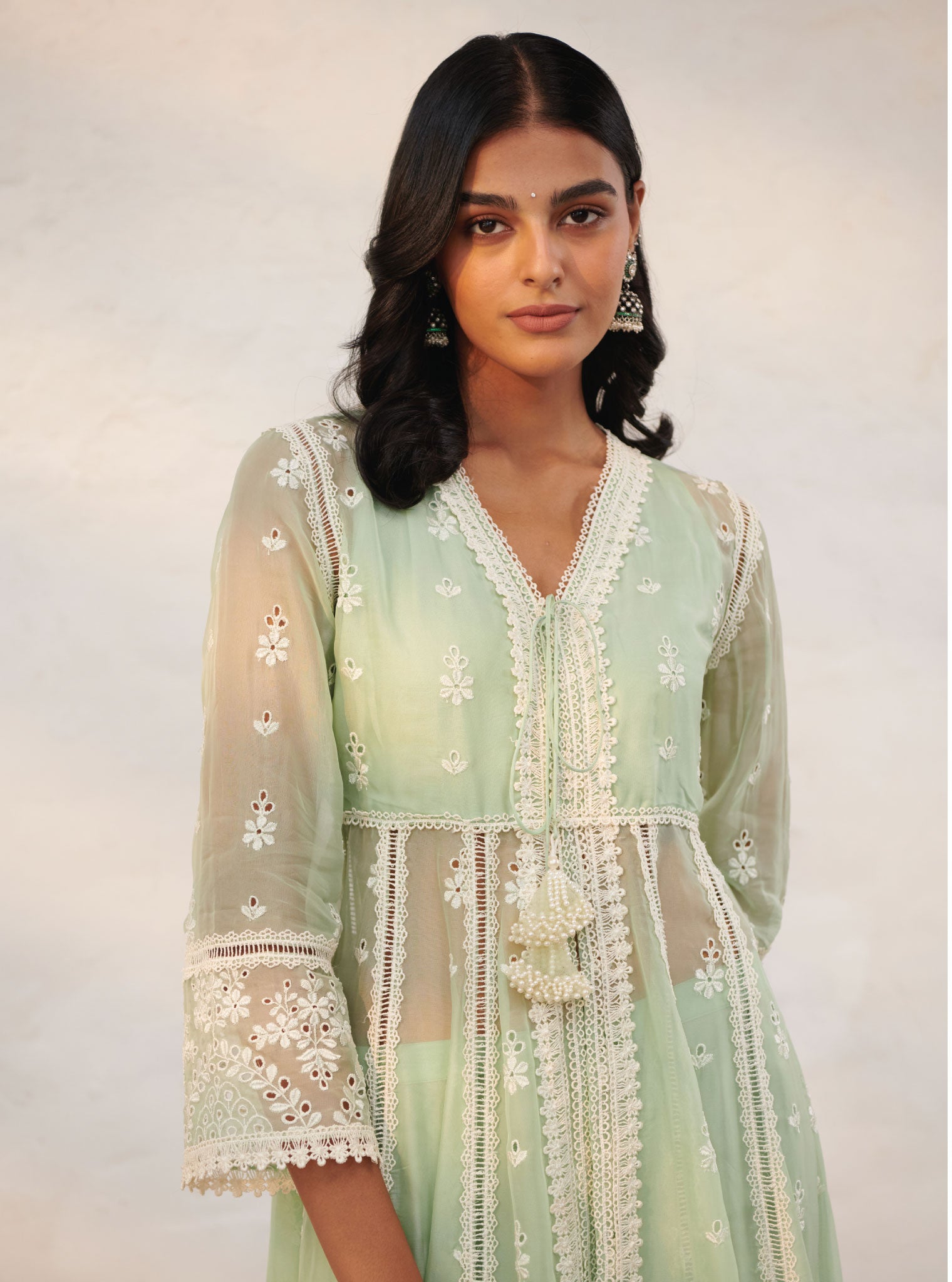 Sheffield Organza Green Anarkali Kurta Set