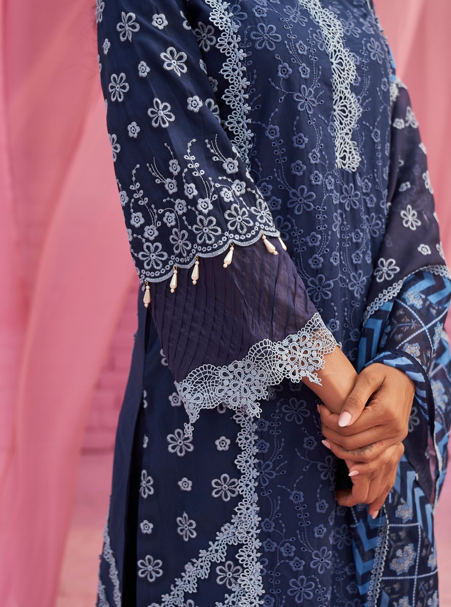 Adhira Cotton Navy Kurta Set