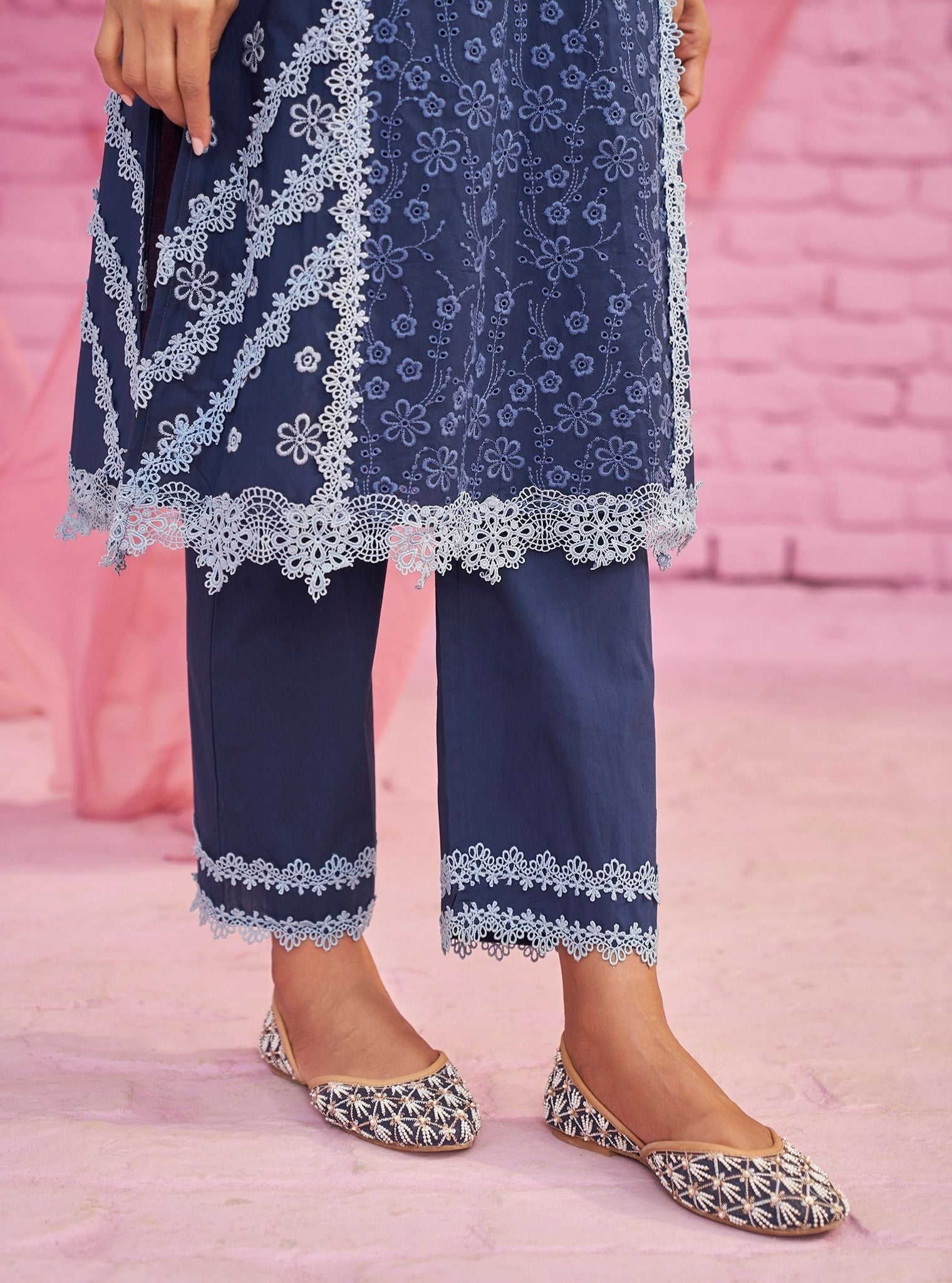 Adhira Cotton Navy Kurta Set