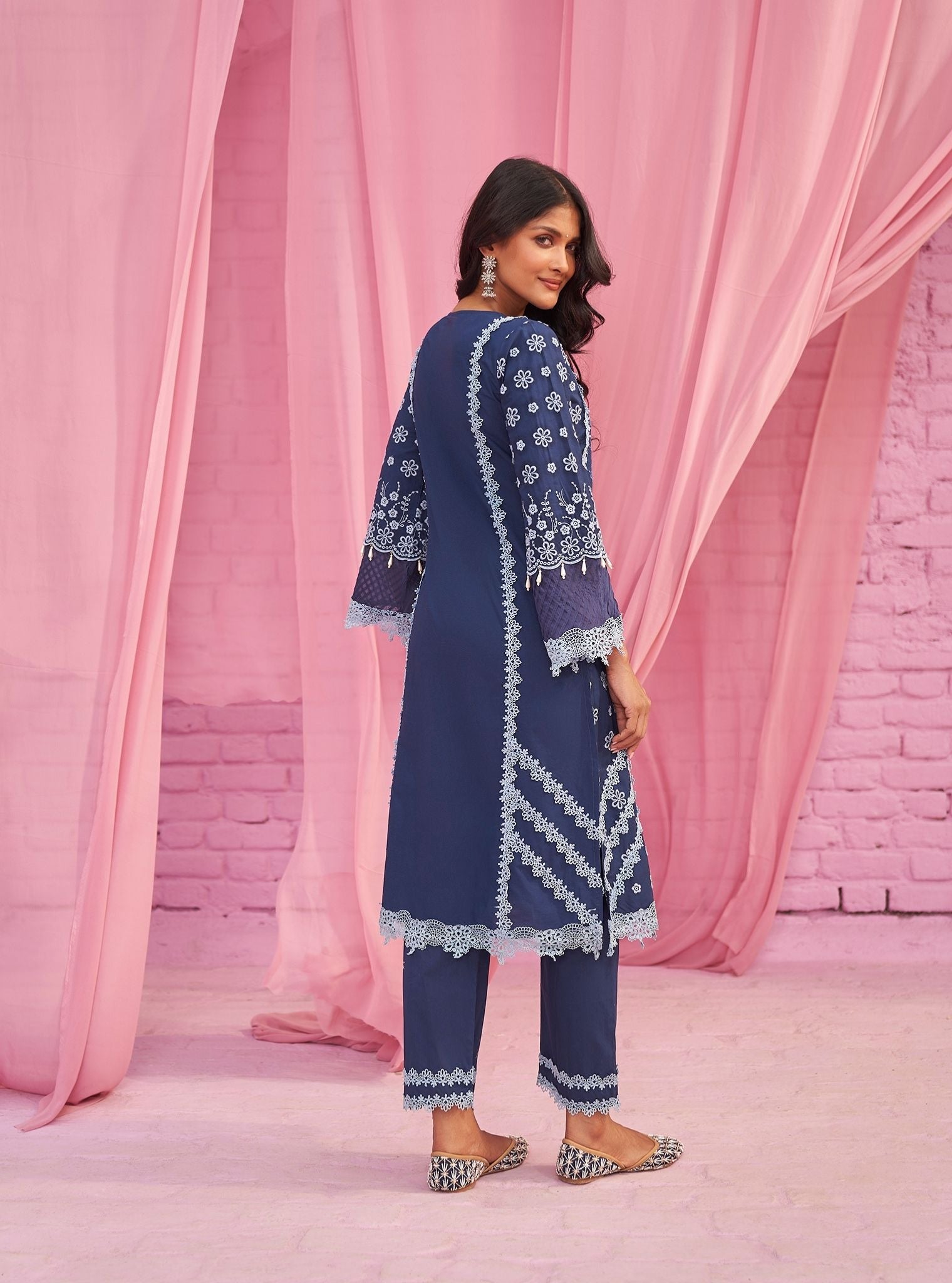 Adhira Cotton Navy Kurta Set