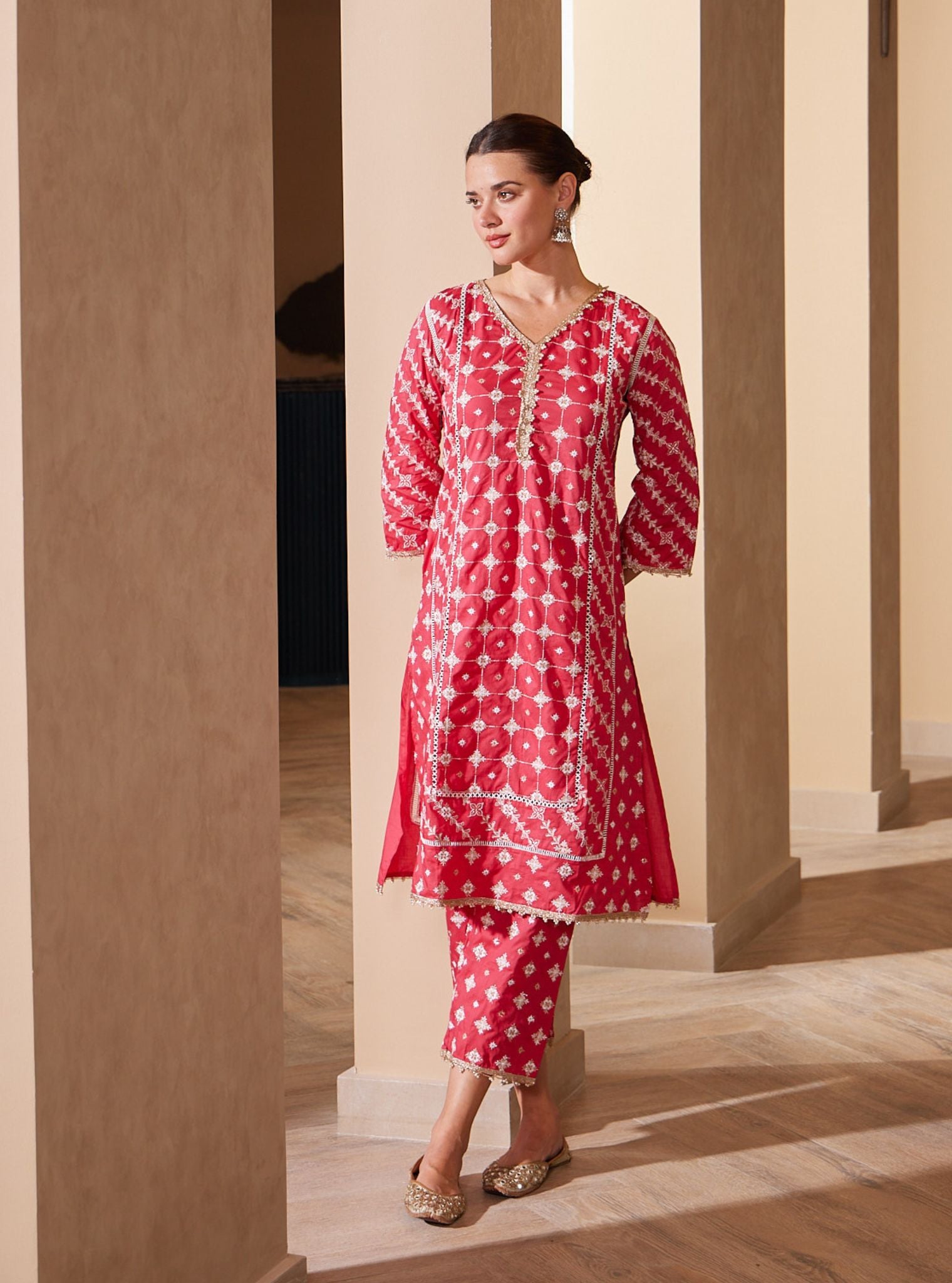Pelican Cotton Red Kurta Set