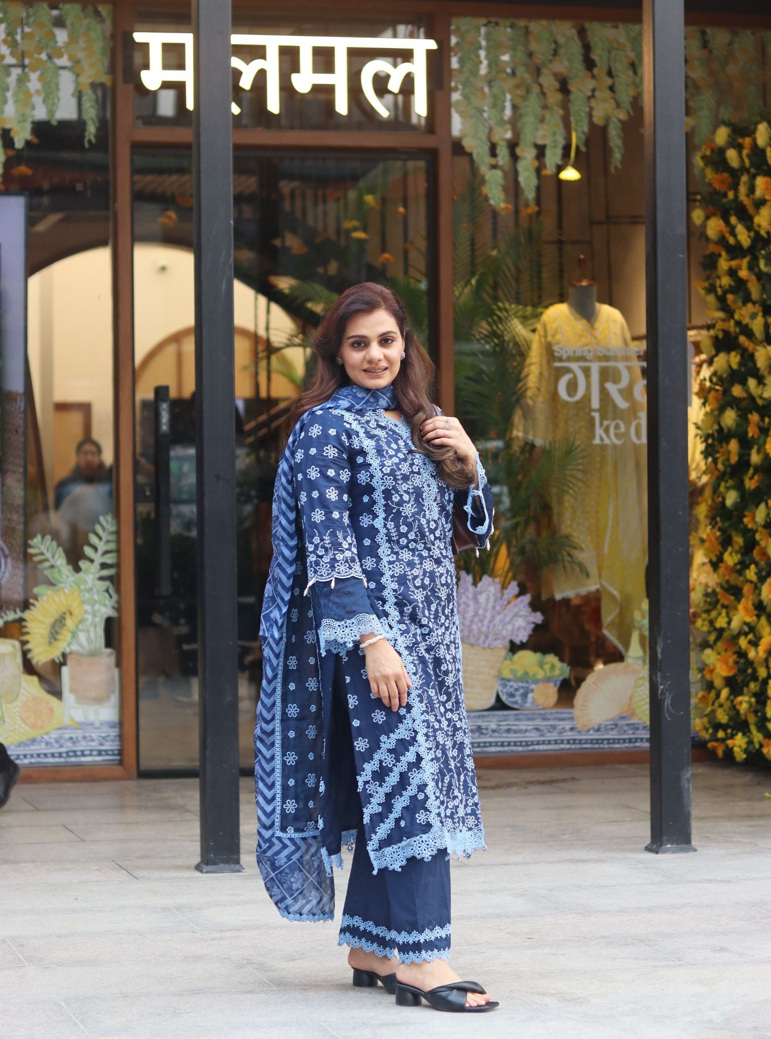 Adhira Cotton Navy Kurta Set