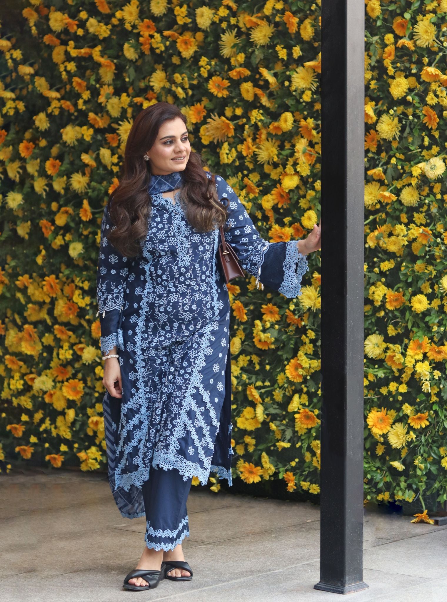 Adhira Cotton Navy Kurta Set