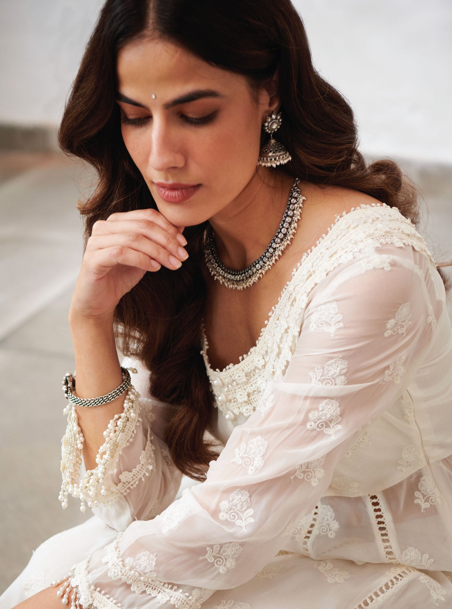 Somerset Organza Off White Anarkali Kurta Set