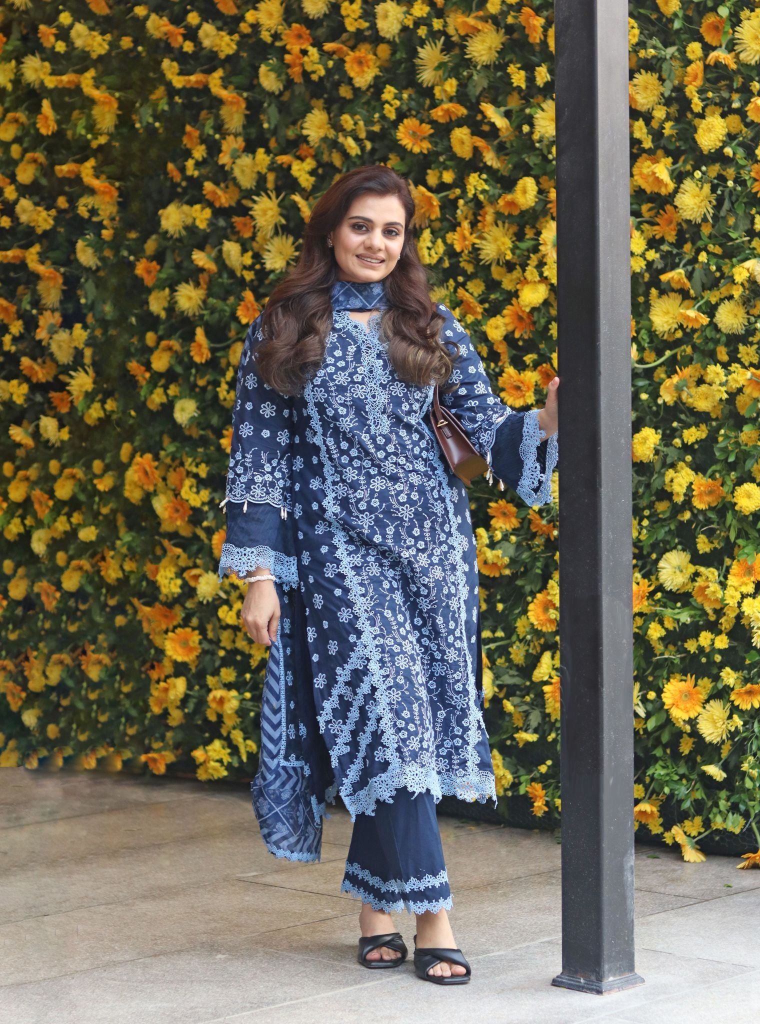 Adhira Cotton Navy Kurta Set