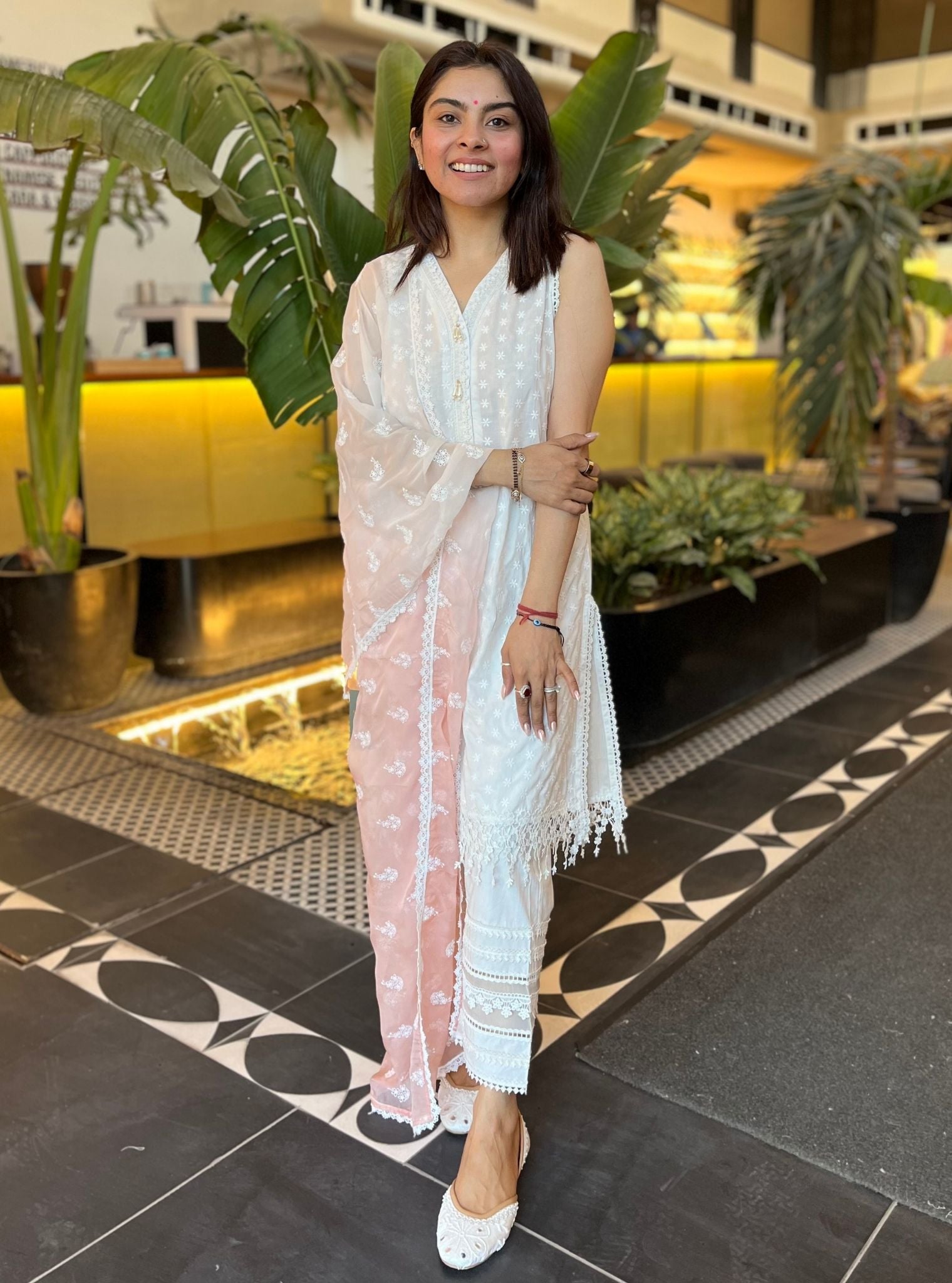 Juana Cotton Kurta with Multi Lace Pyjama Set