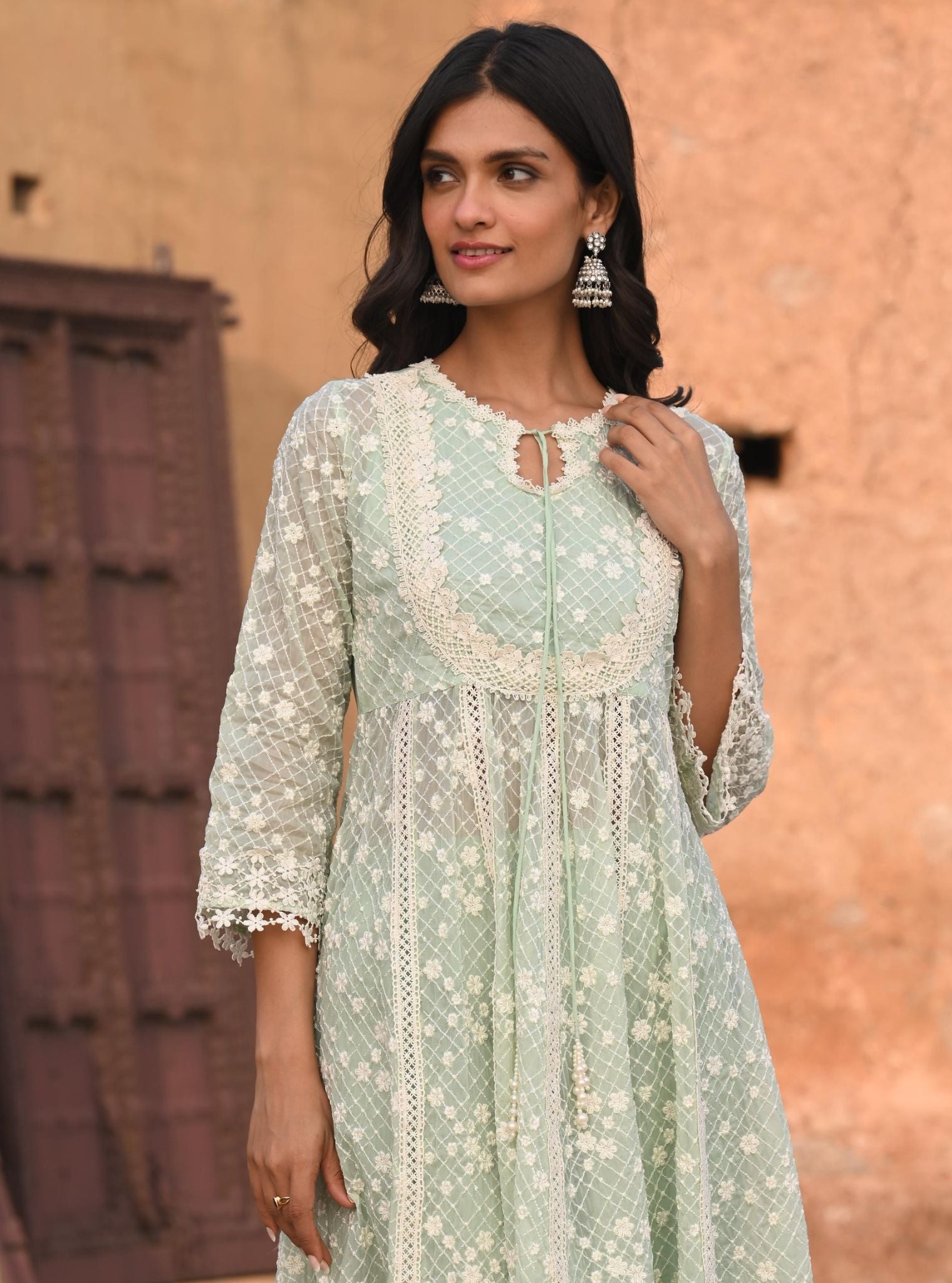 Zola Organza Green Anarkali Kurta Set