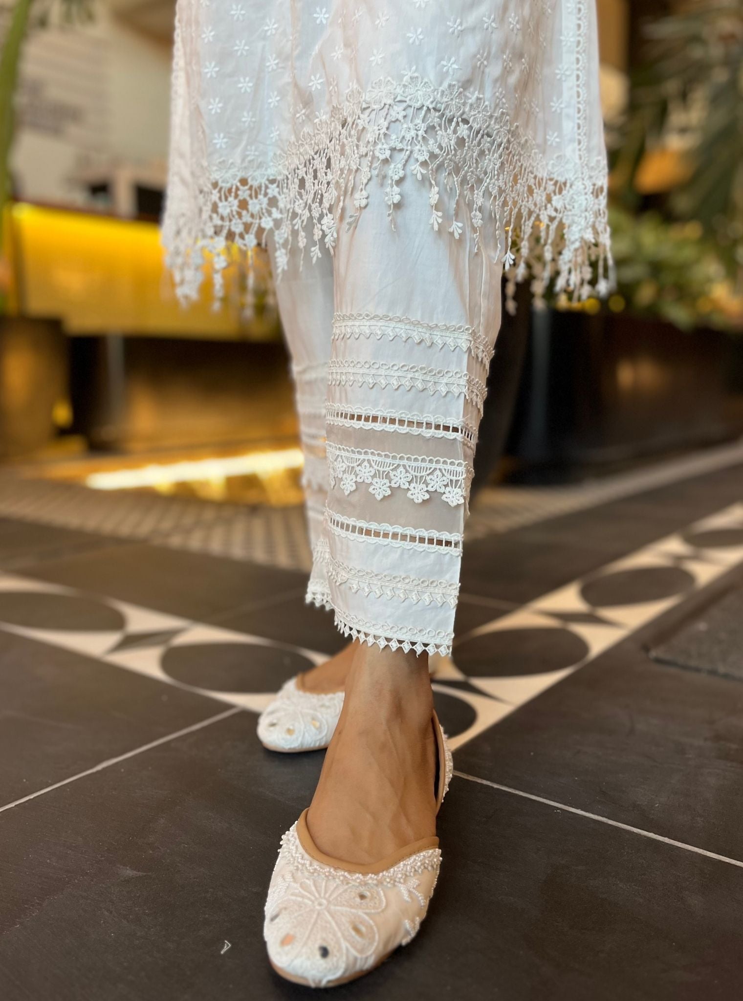 Juana Cotton Kurta with Multi Lace Pyjama Set