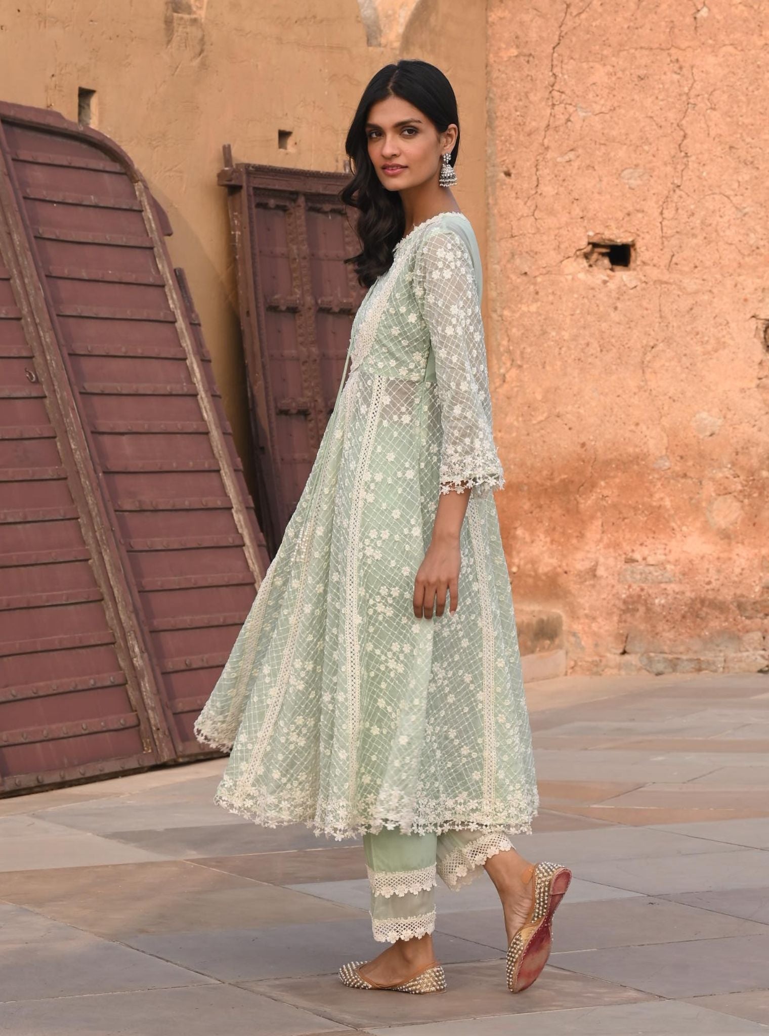 Zola Organza Green Anarkali Kurta Set