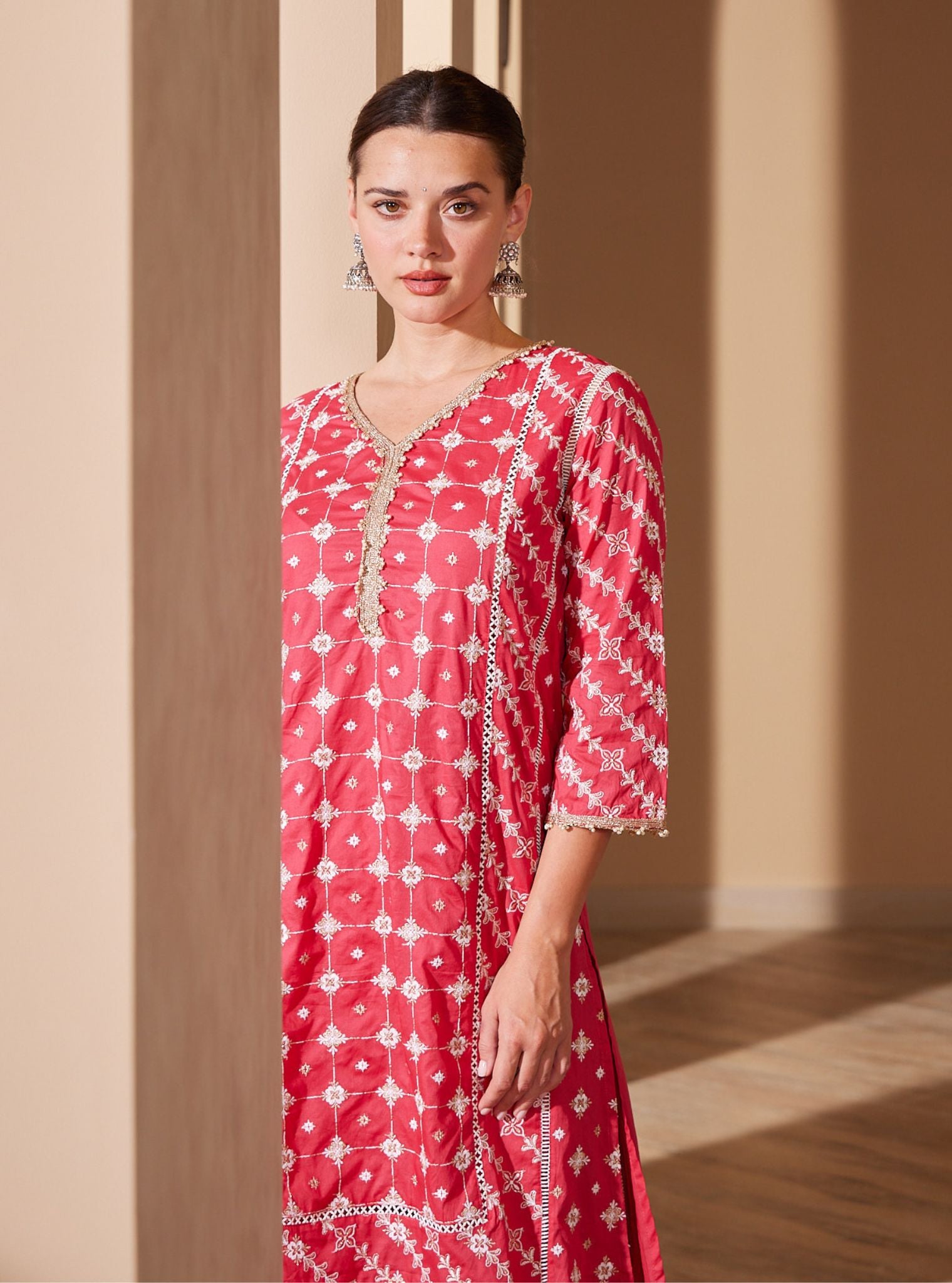Pelican Cotton Red Kurta Set