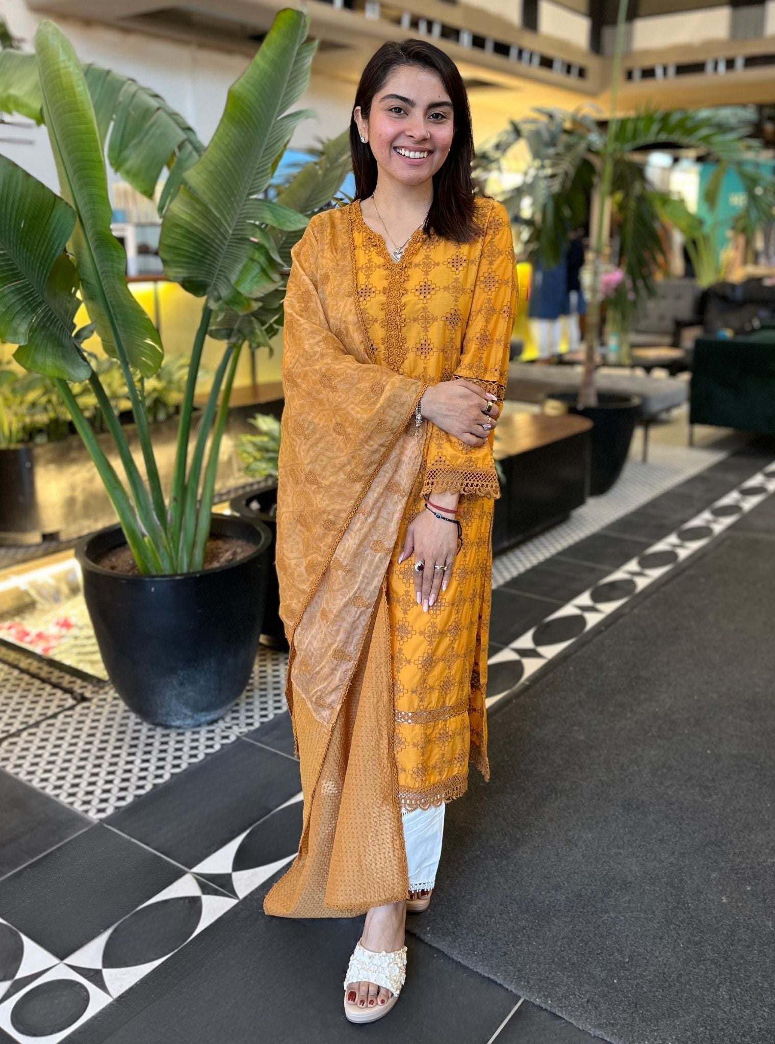 Sarali Cotton Mustard Kurta Set