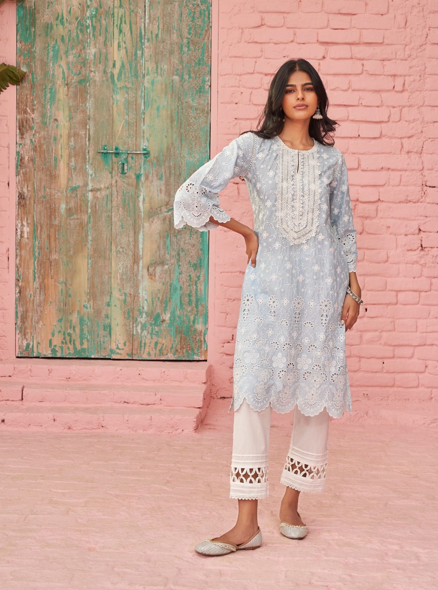 Gauri Cotton Light Blue Kurta Set