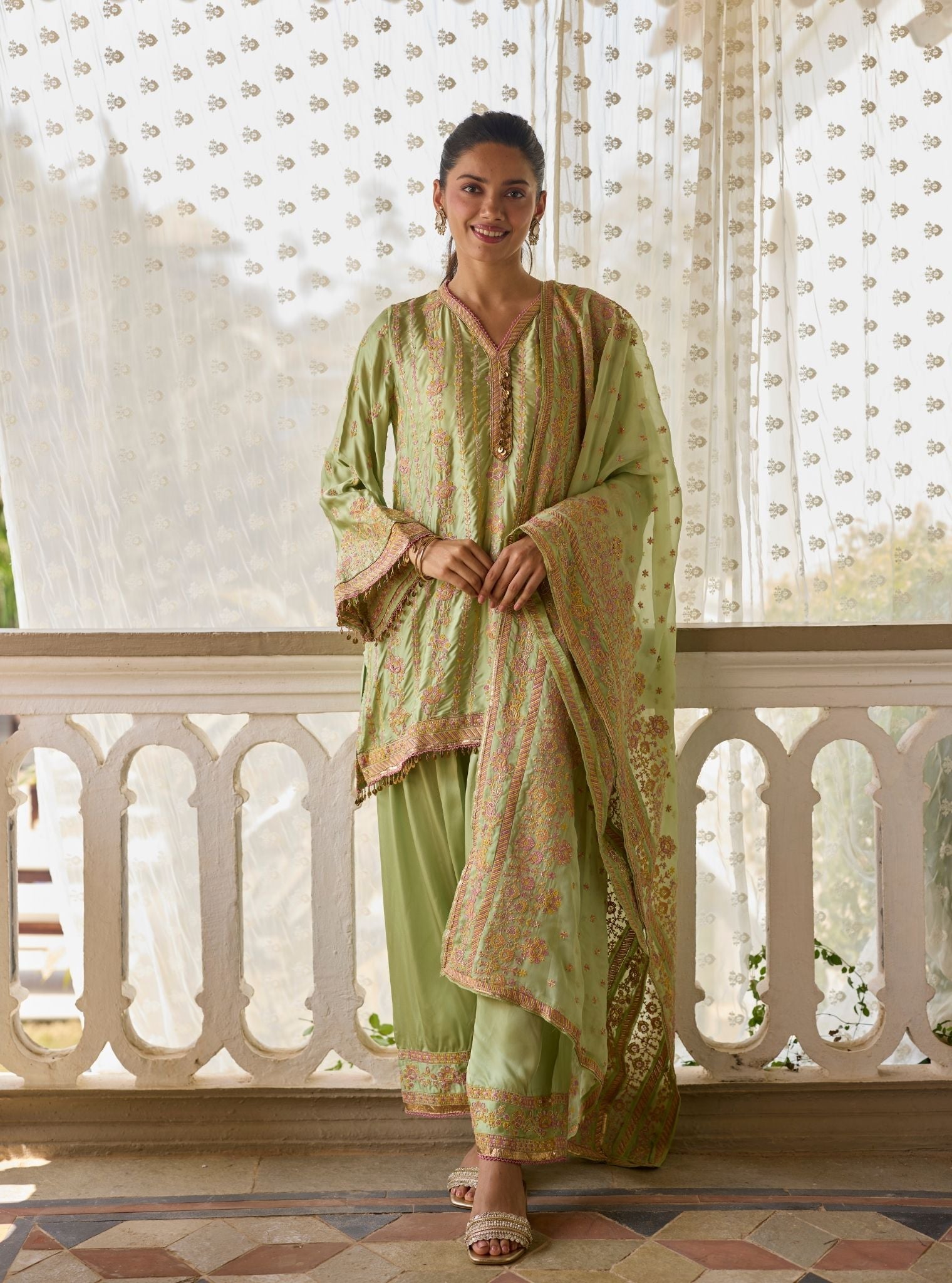 Pralika Bemberg Satin Green Kurta Set