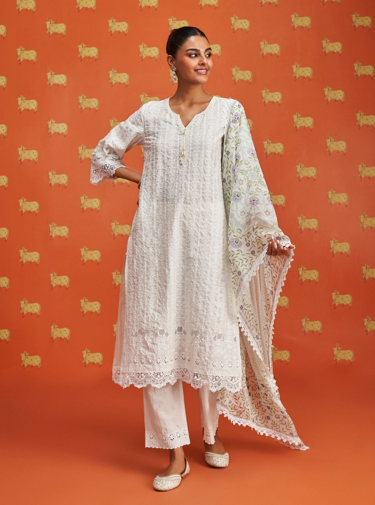 Lawana Supima Cotton Off White Kurta Set