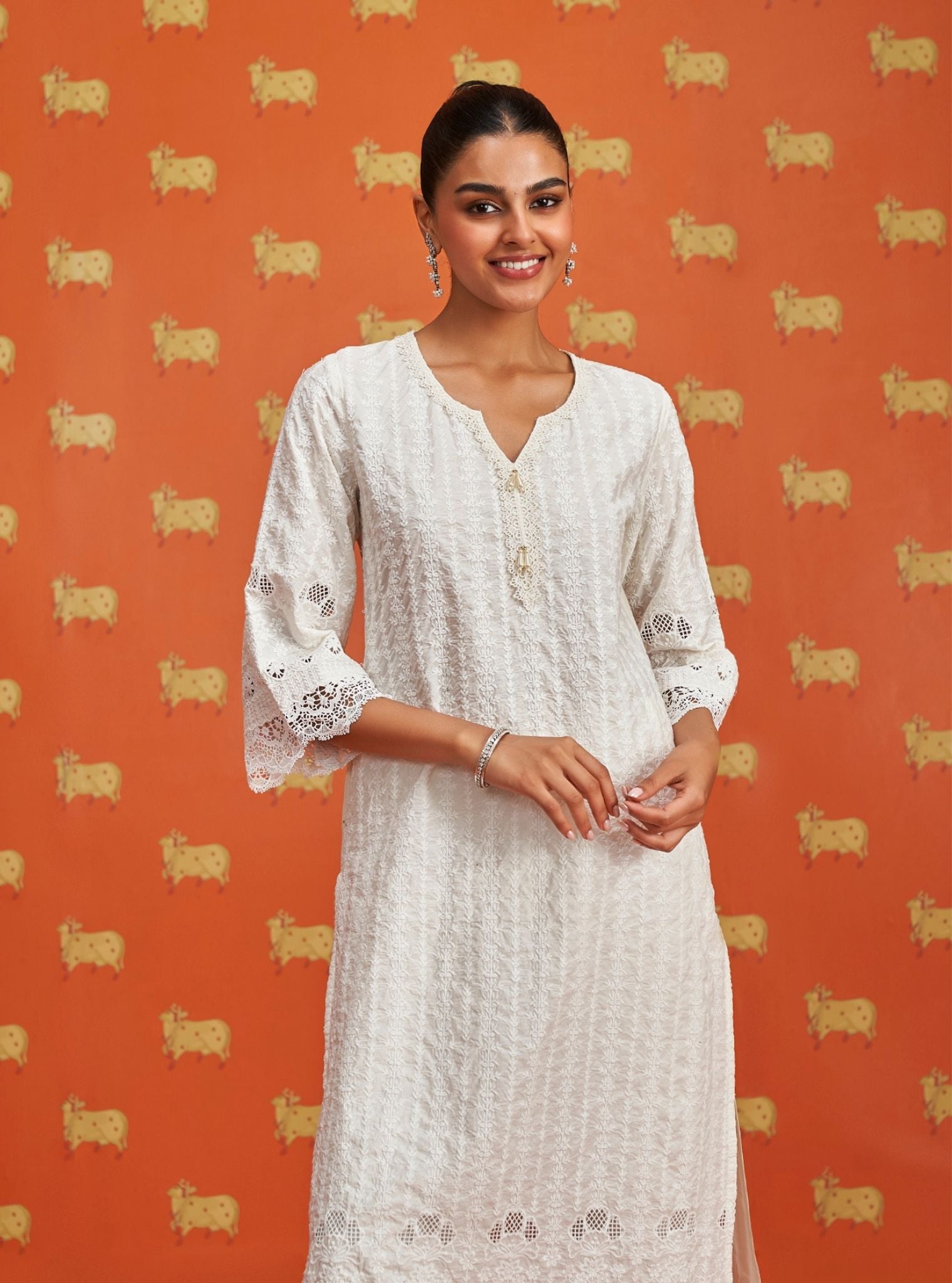 Lawana Supima Cotton Off White Kurta Set