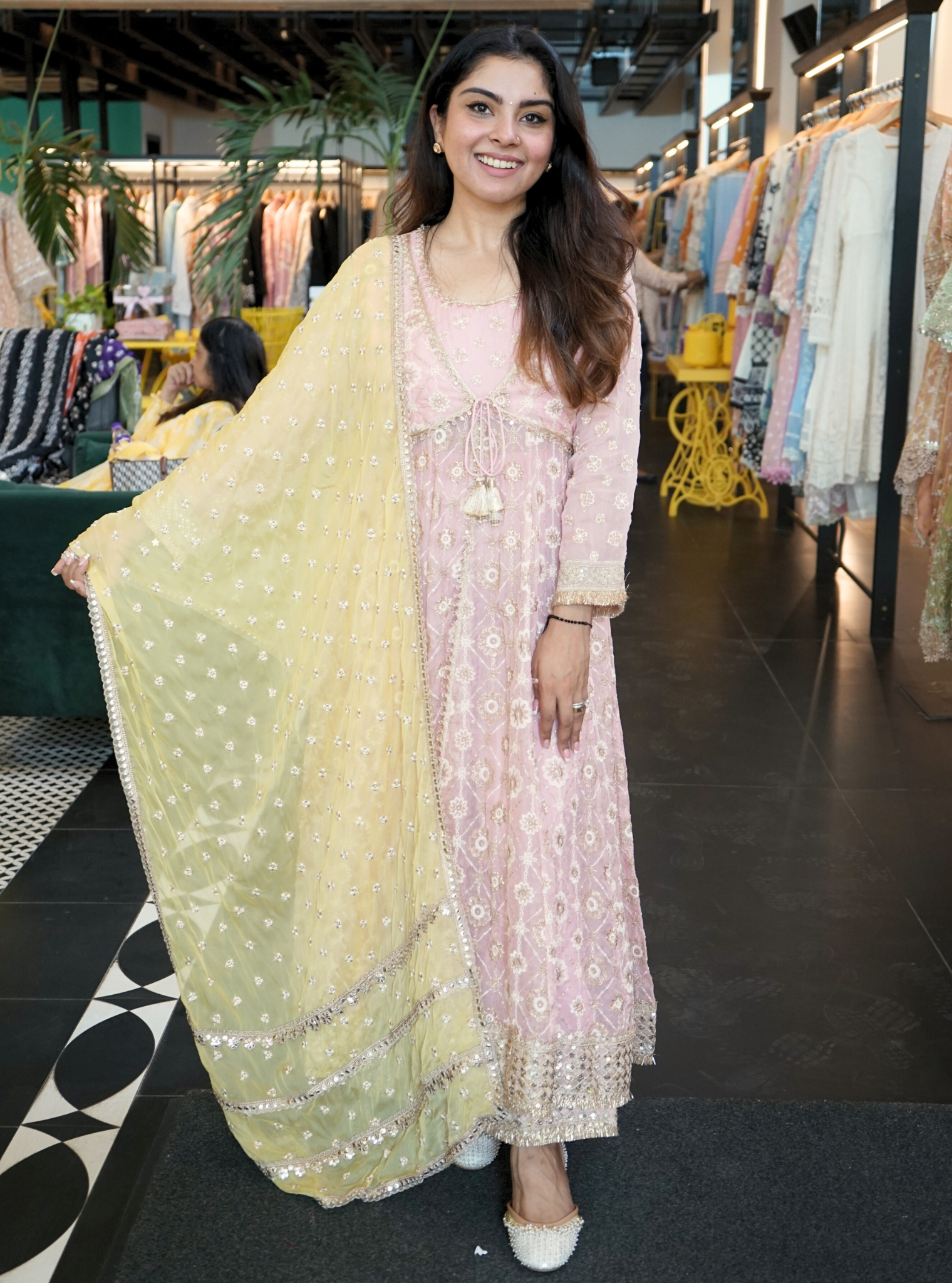 Ghoomar Organza Pink Anarkali Kurta Set