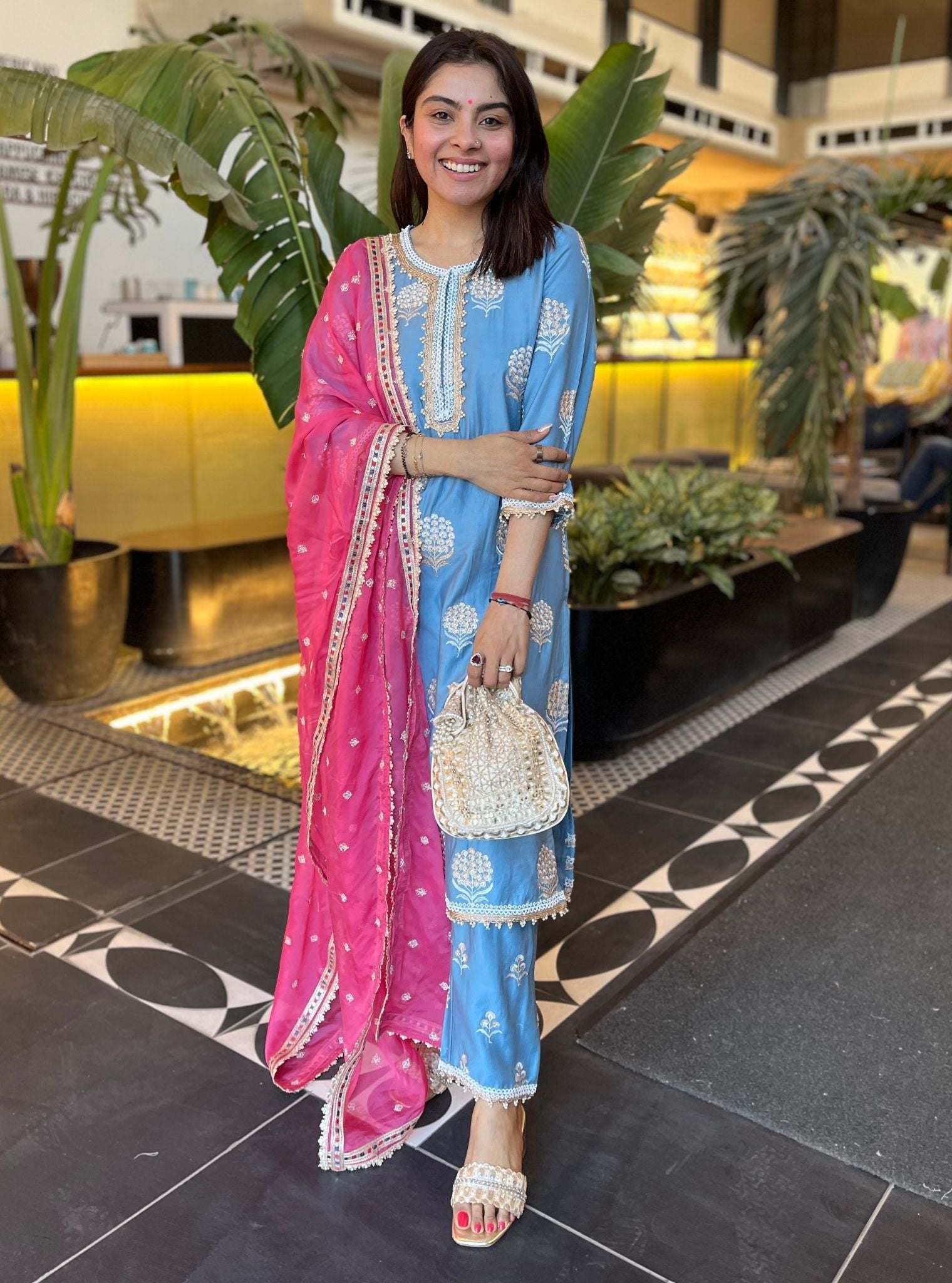Amira Supima Satin Blue Kurta Set