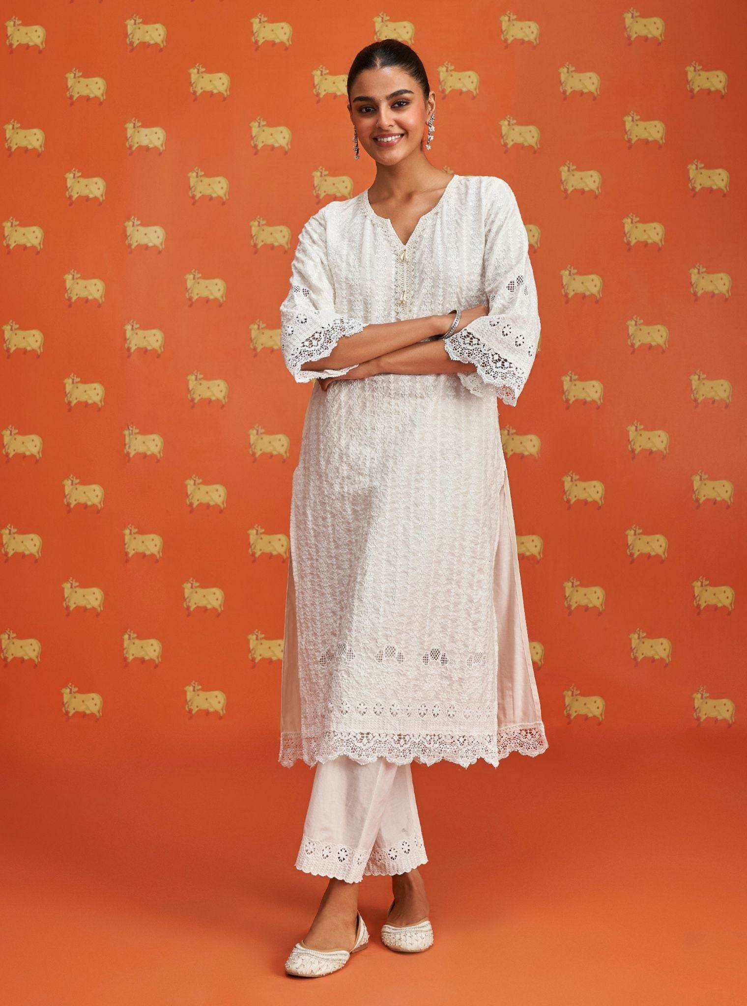 Lawana Supima Cotton Off White Kurta Set