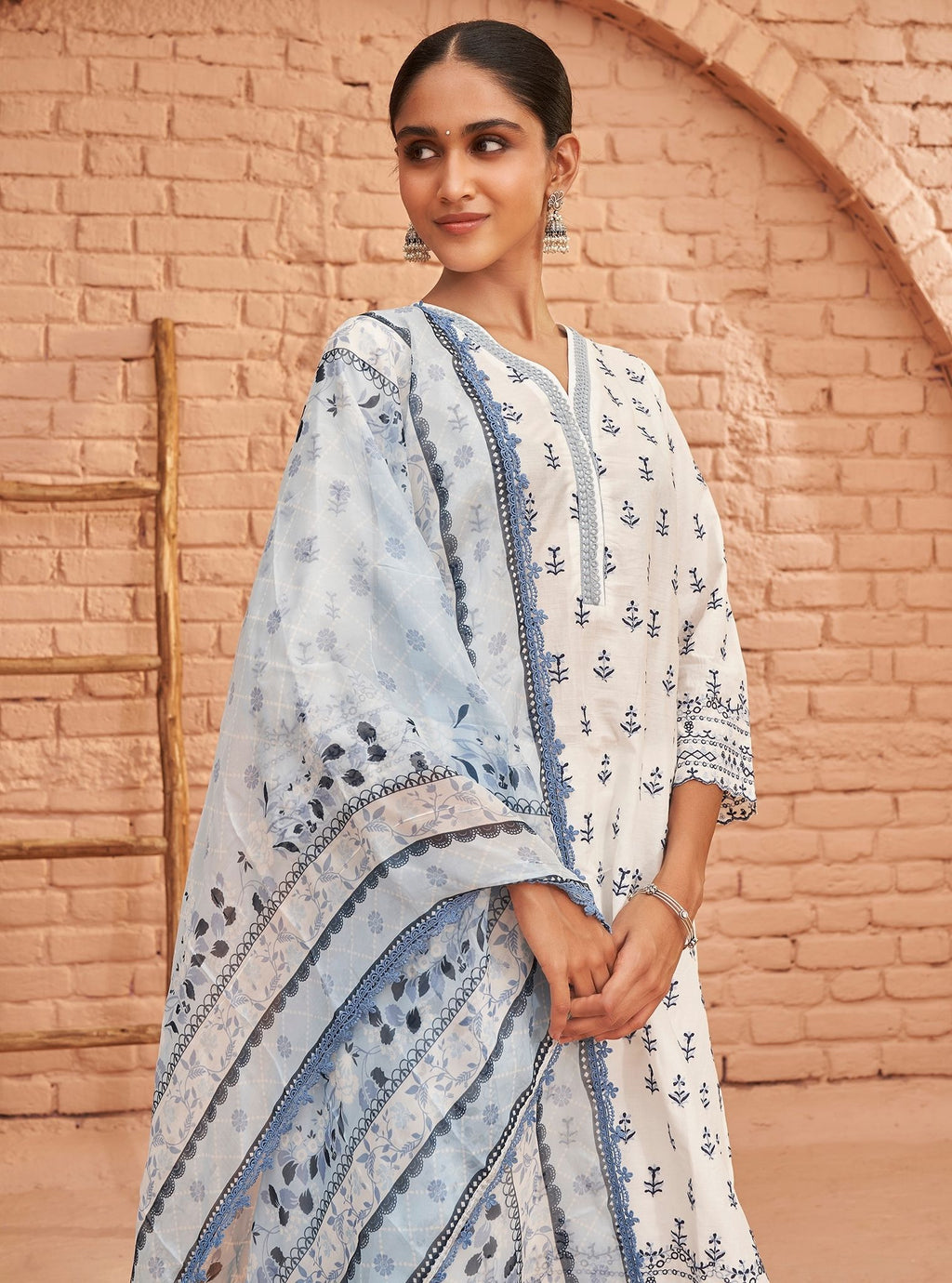 Mulmul Supima Cotton Elora White Kurta