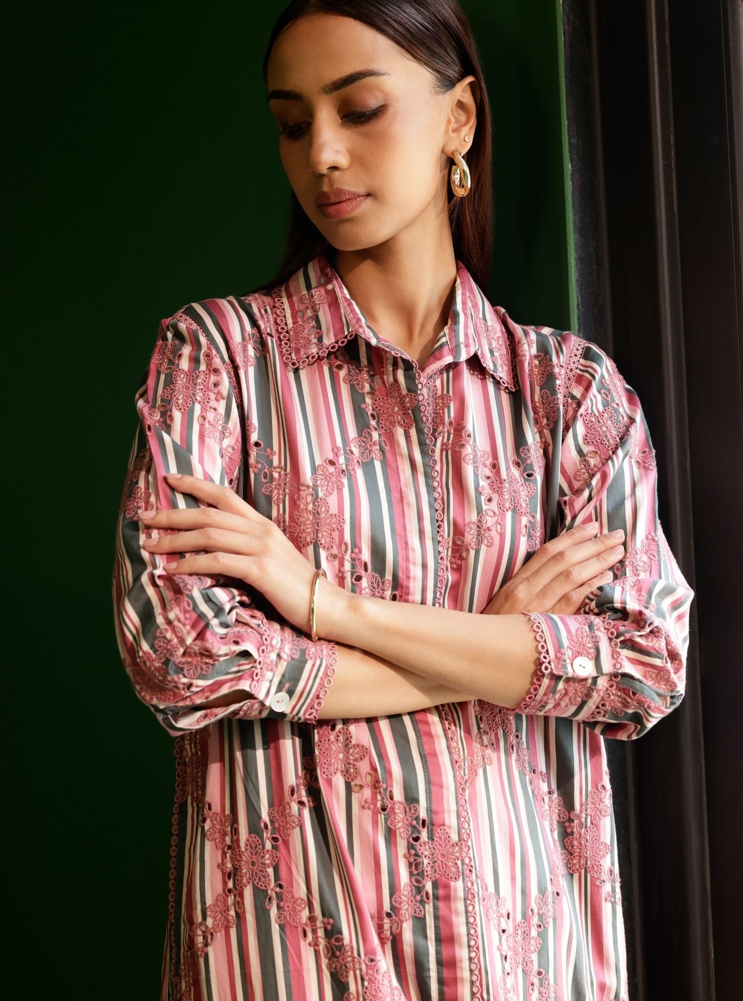 Joy Pima Satin Stripe Wine Kurta Set