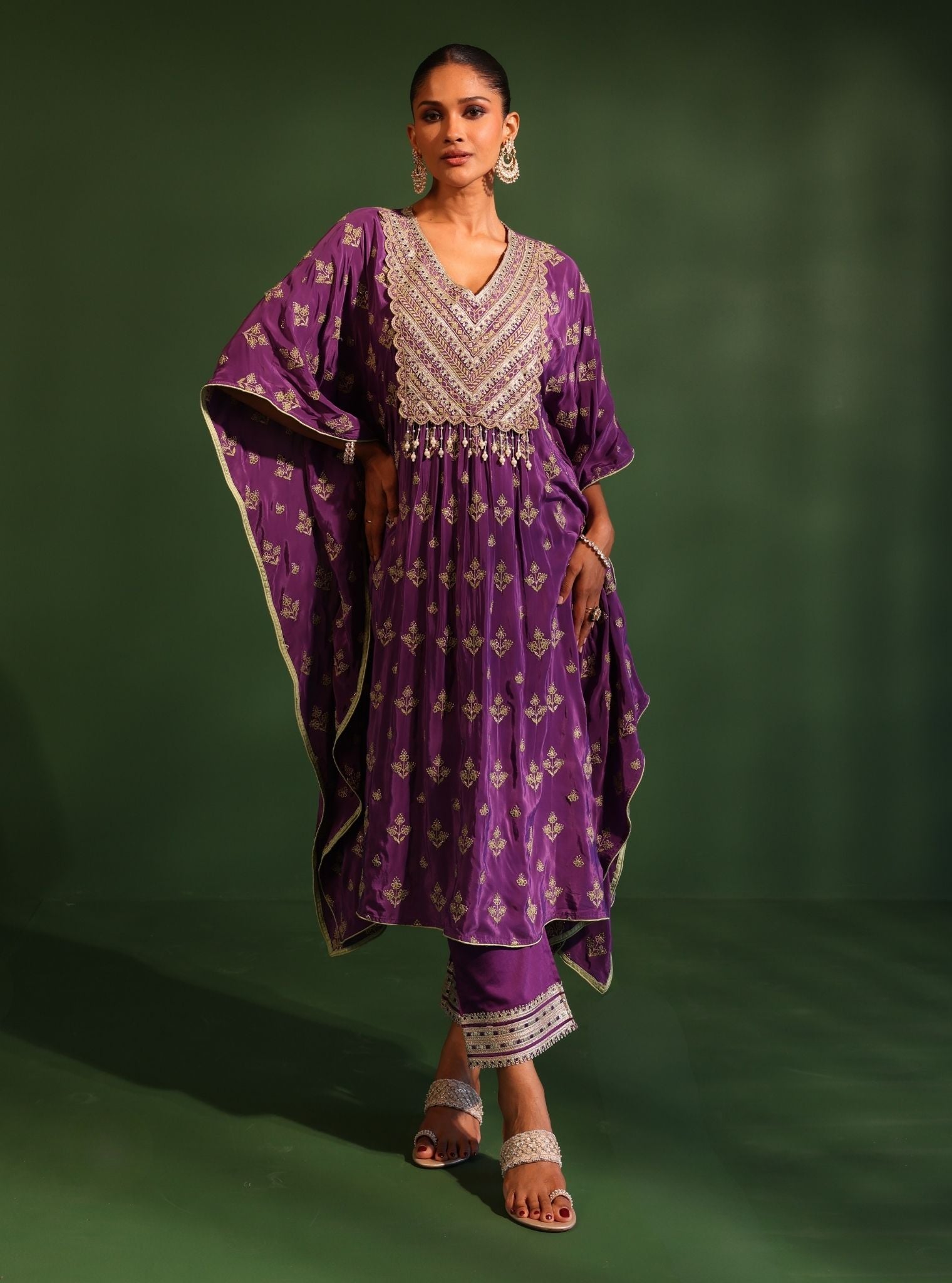 Janam Crepe Purple Kaftan With Pant