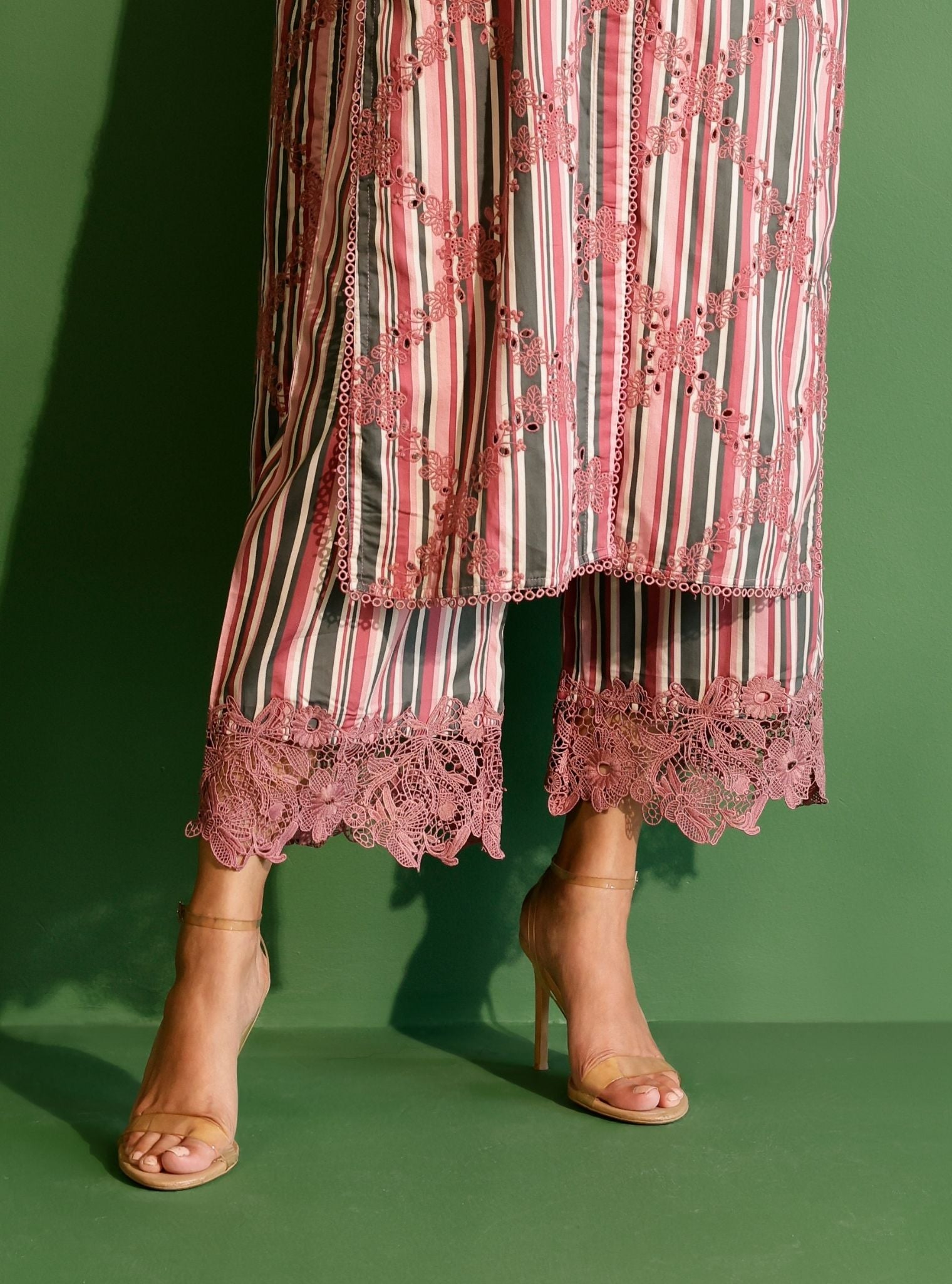 Joy Pima Satin Stripe Wine Kurta Set