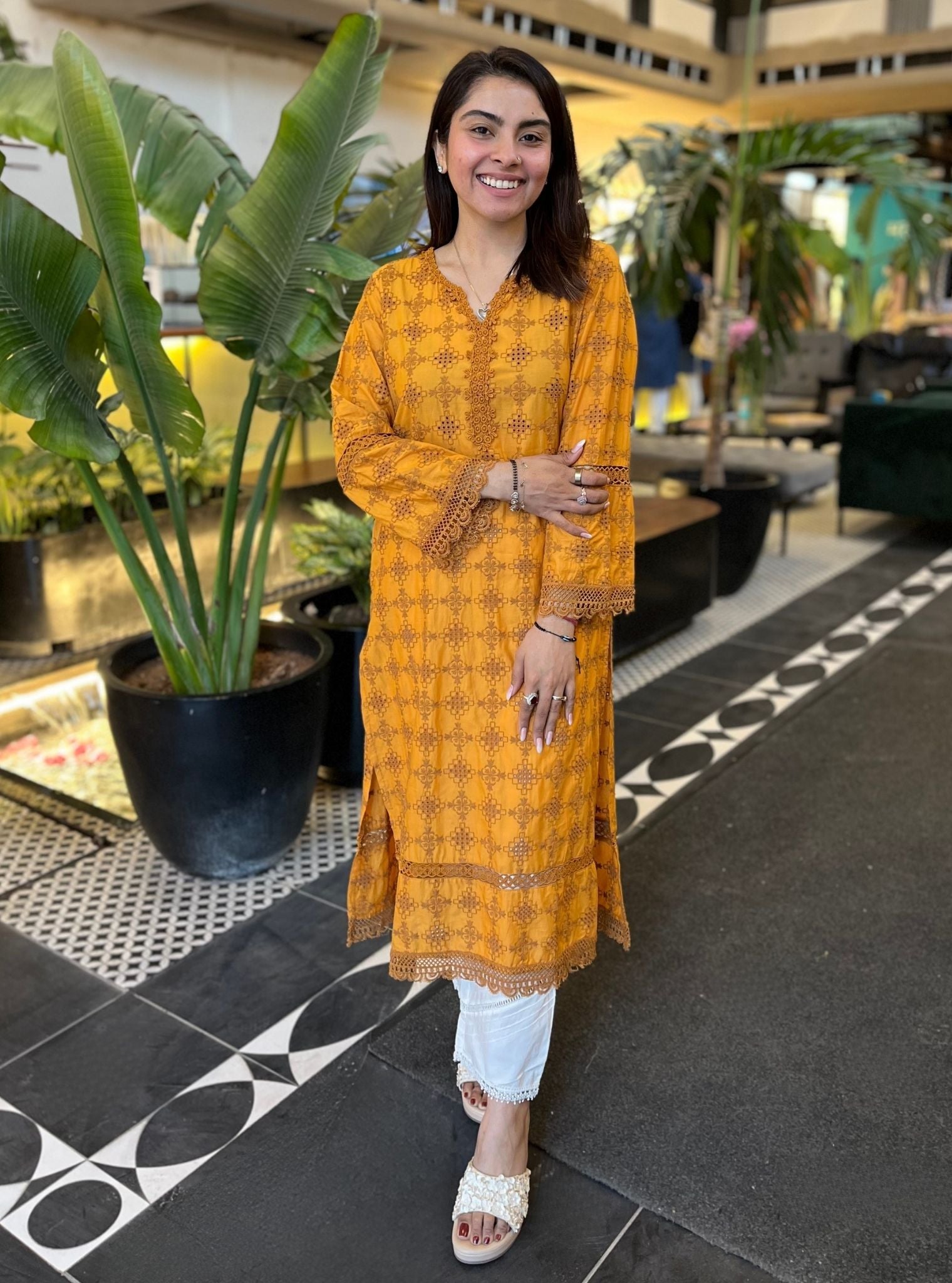 Sarali Cotton Mustard Kurta Set