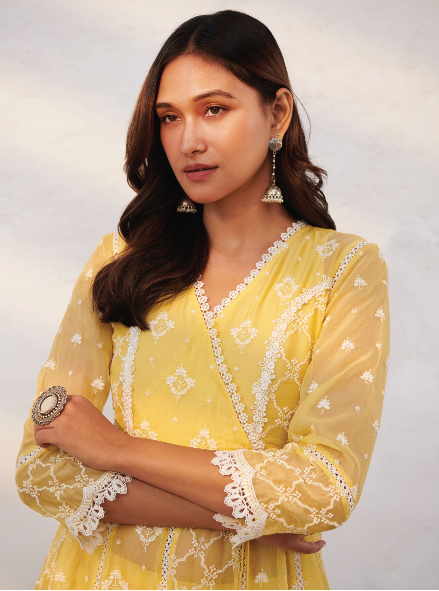 Morey Organza Yellow Anarkali Kurta Set