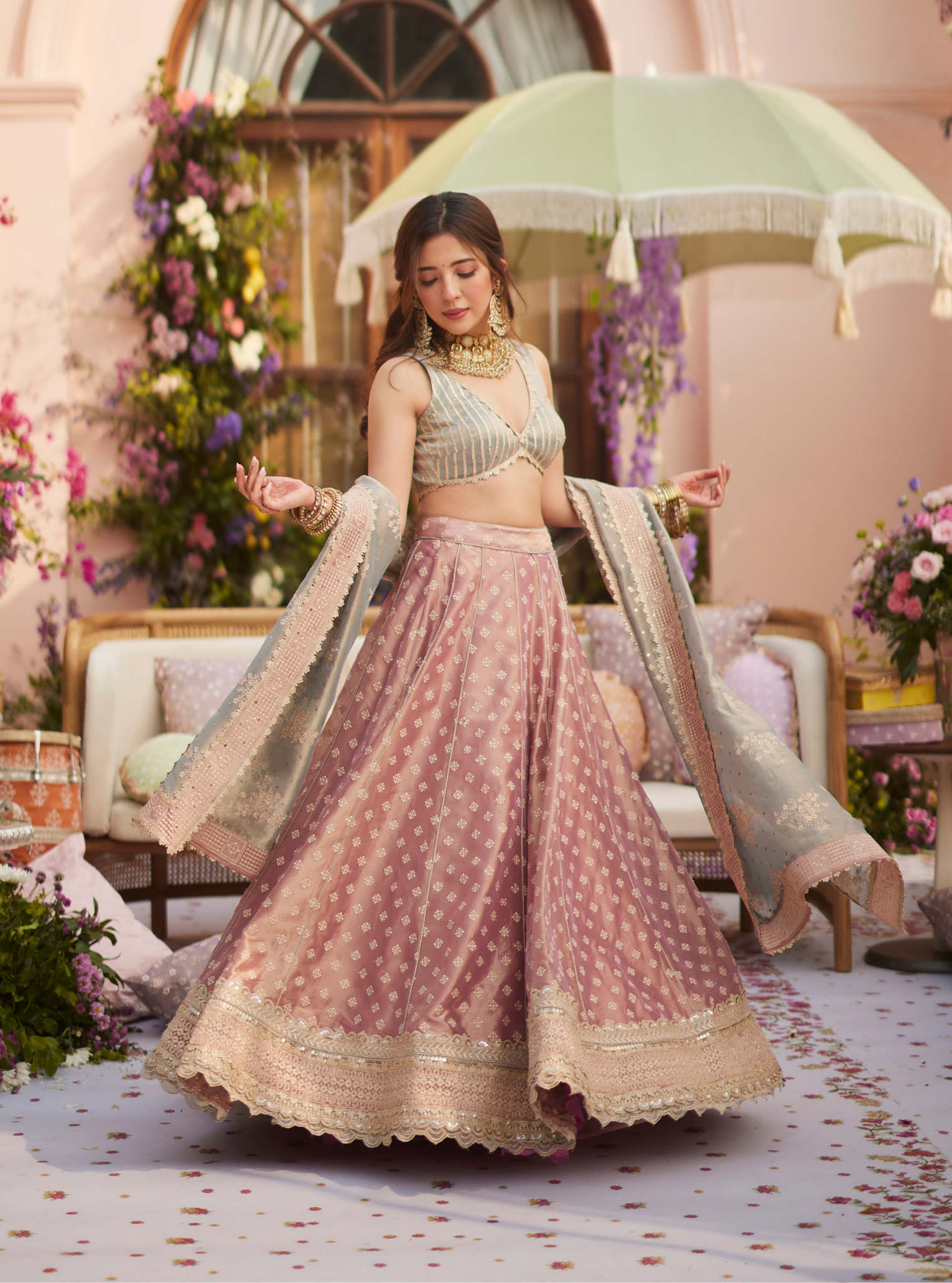 Bansuri Tissue Light Pink Lehenga