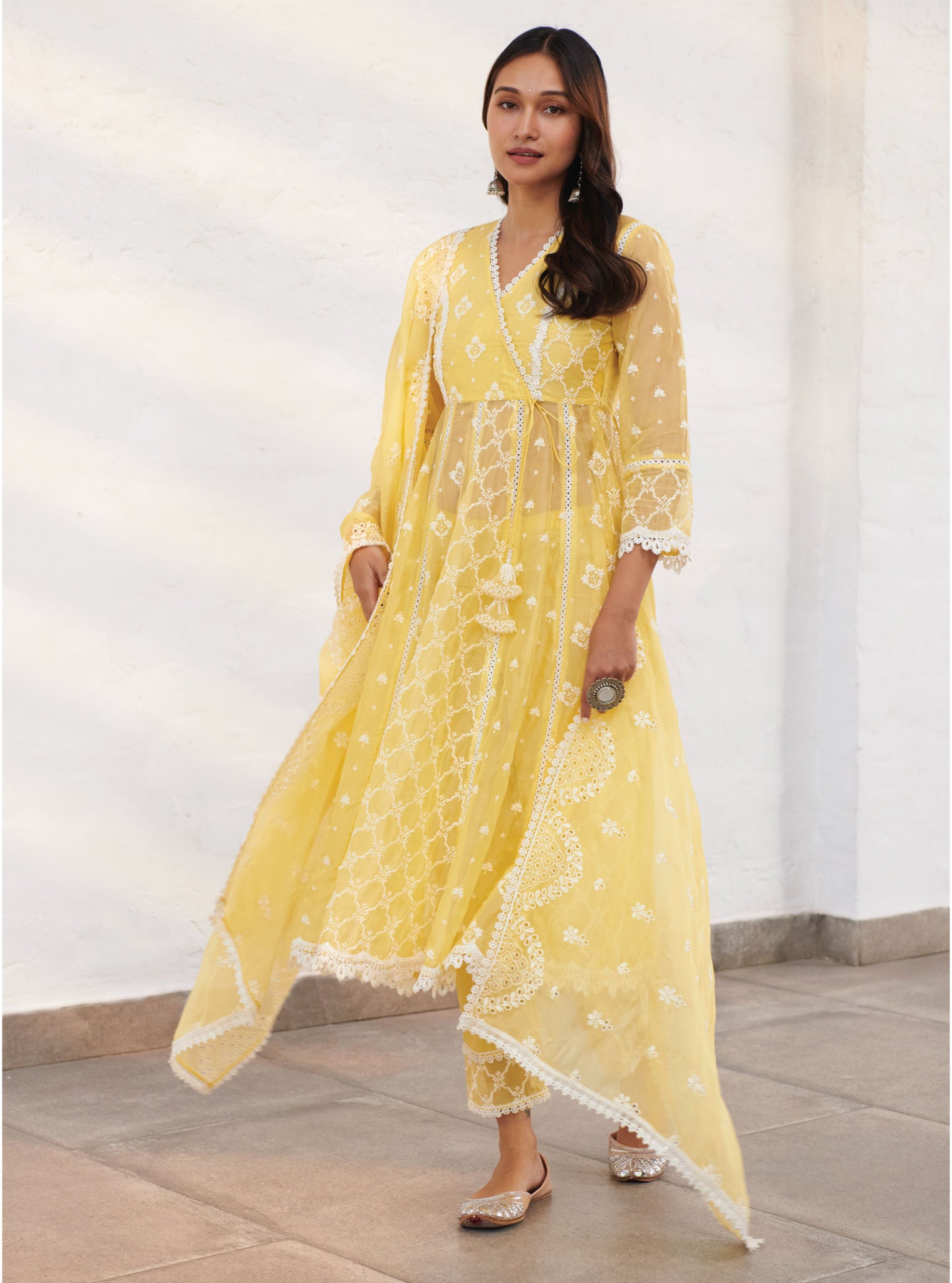 Morey Organza Yellow Anarkali Kurta Set