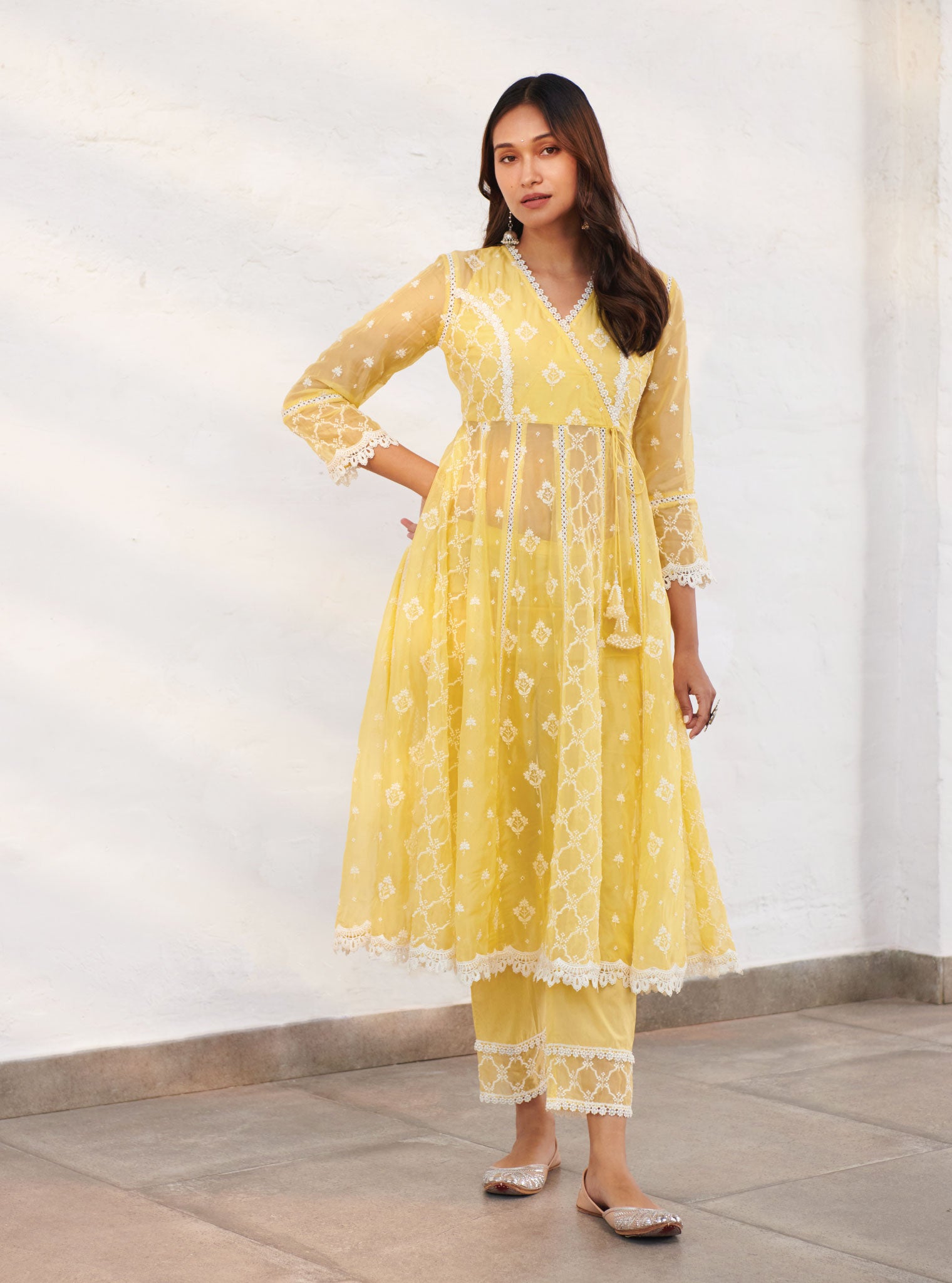 Morey Organza Yellow Anarkali Kurta Set