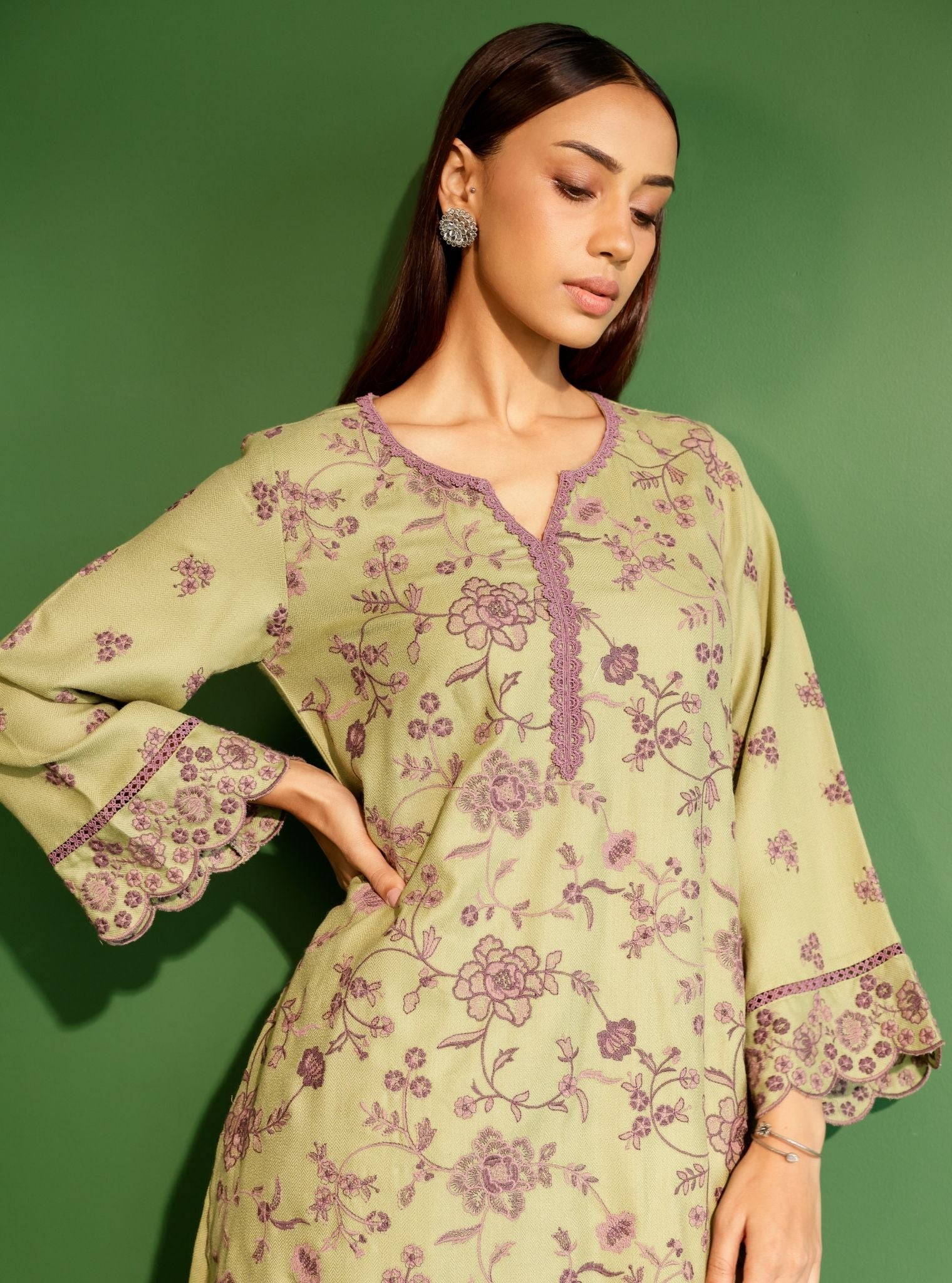 Juno Wool Green Kurta Set