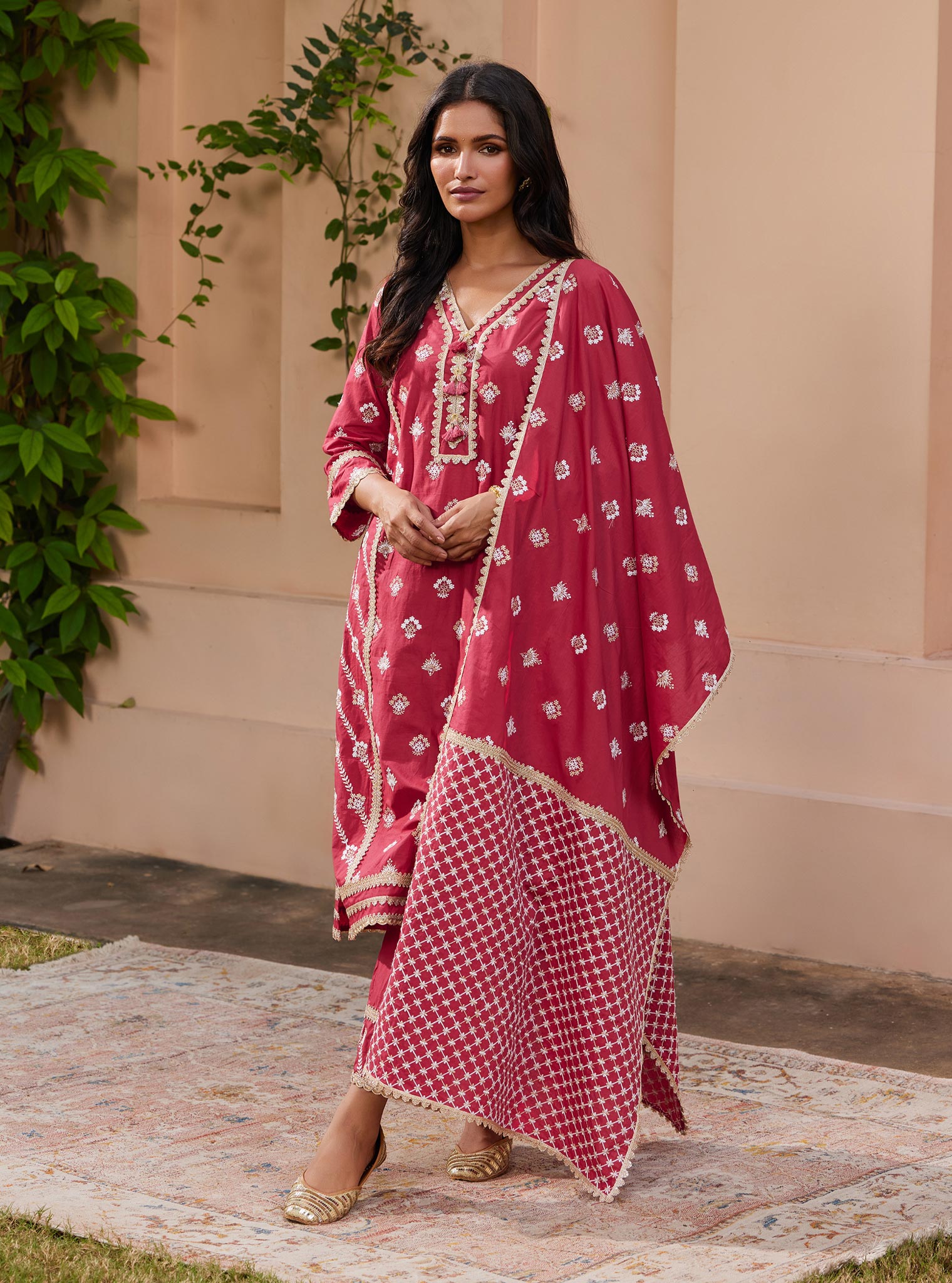 Titli Cotton Red Kurta Set