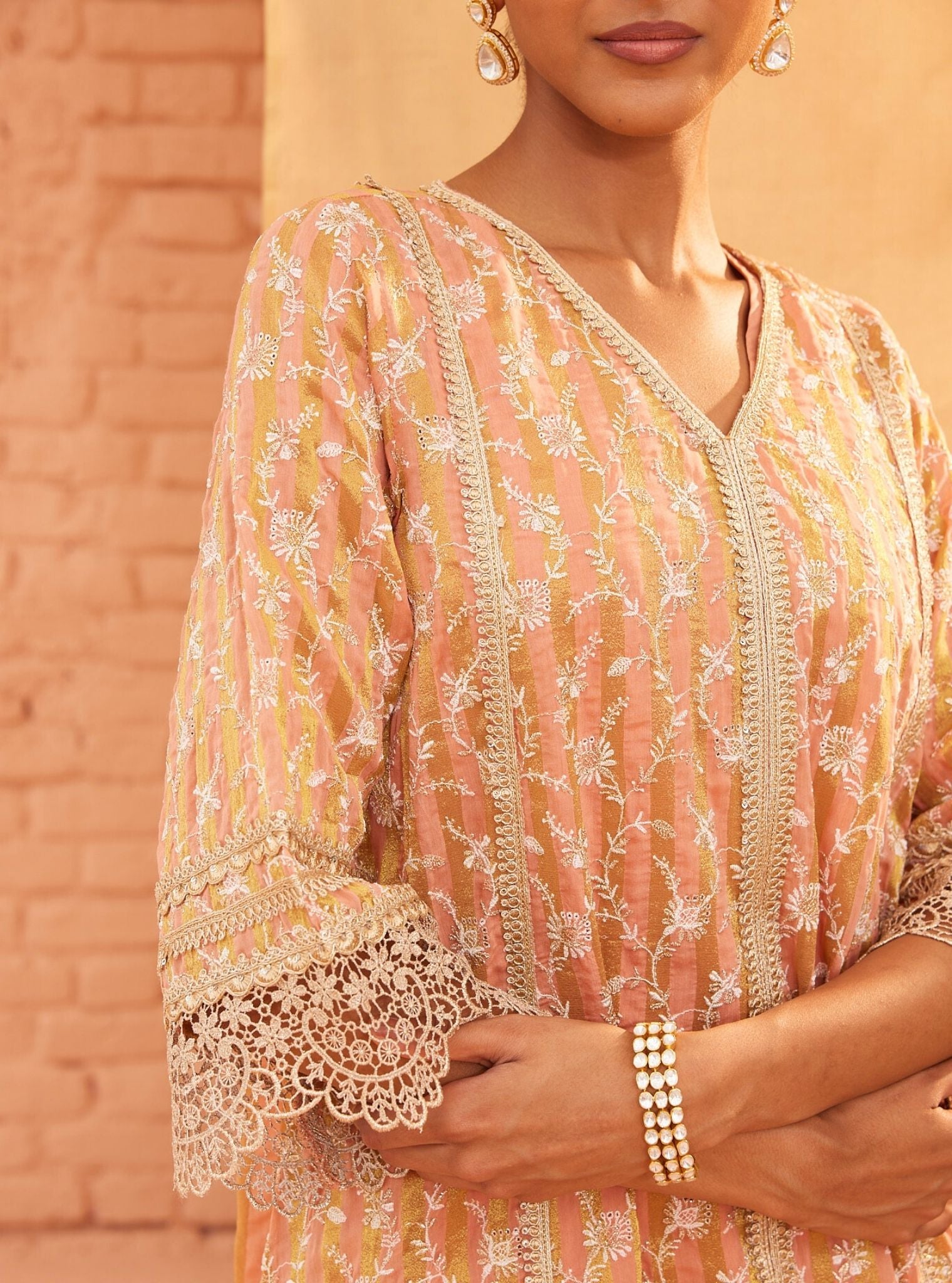 Caprina Banarsi Peach Kurta with Dhoti Pant Set