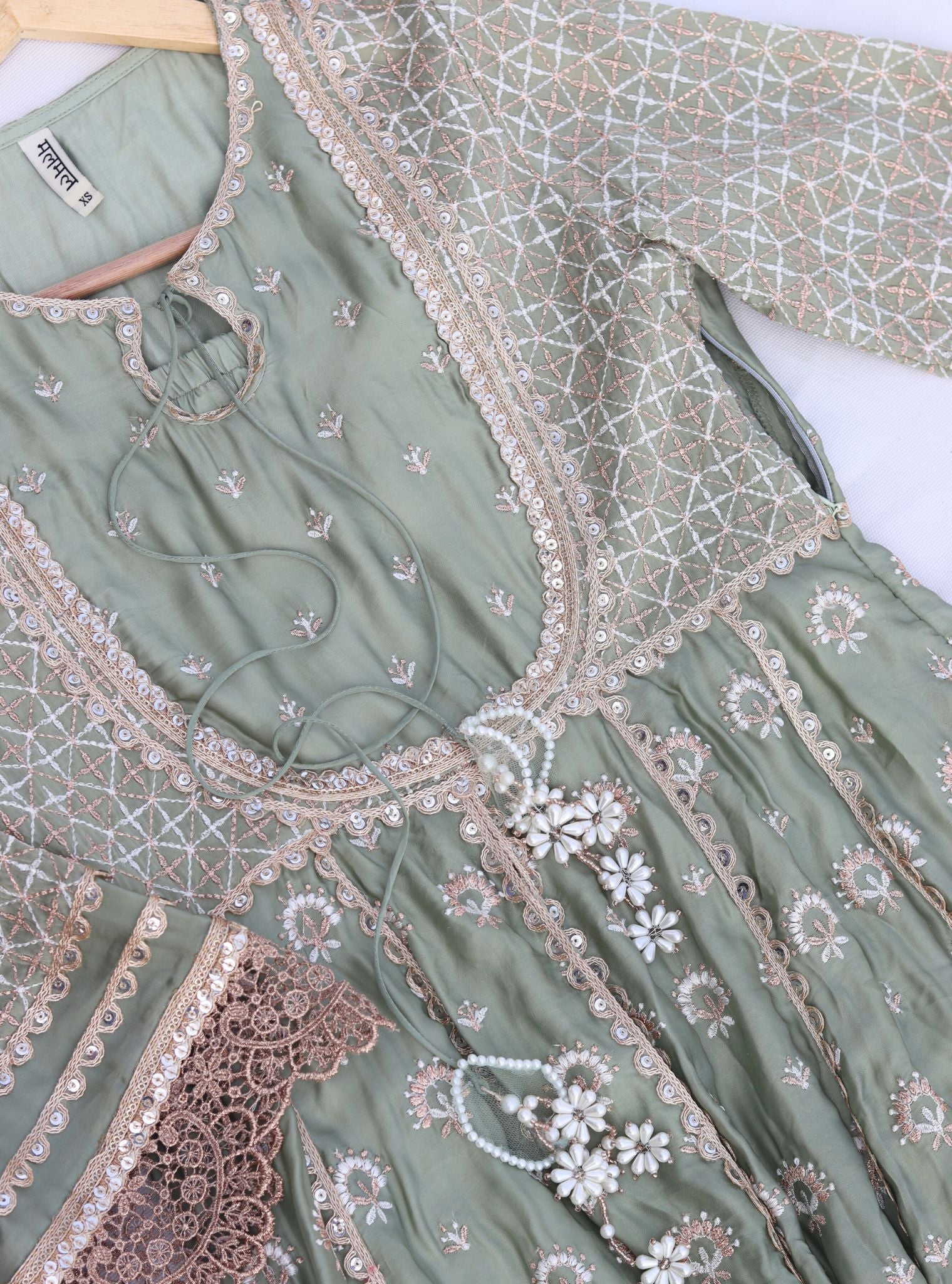 Navrai Organza Satin Sage Green Anarkali Kurta Set