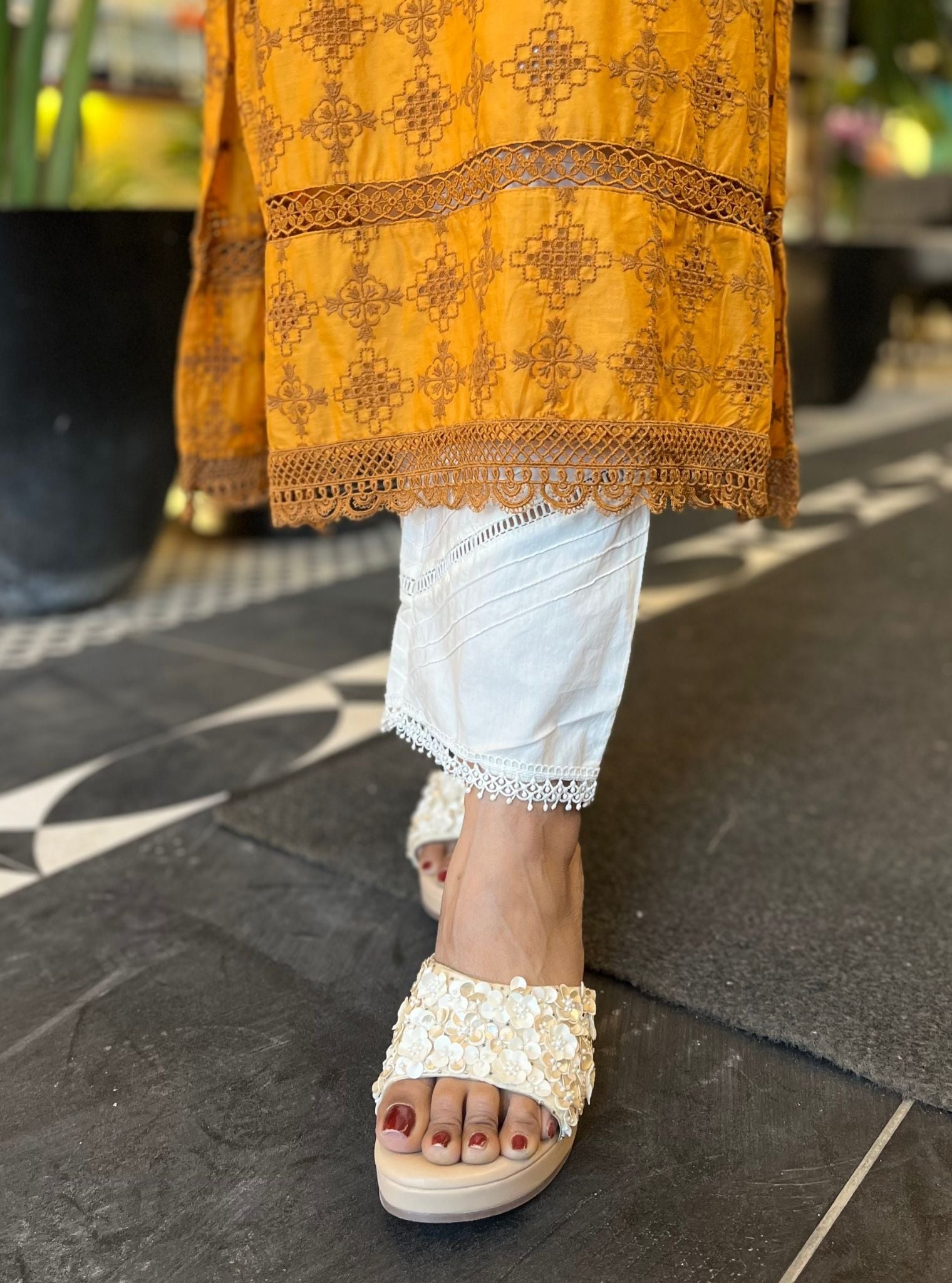 Sarali Cotton Mustard Kurta Set