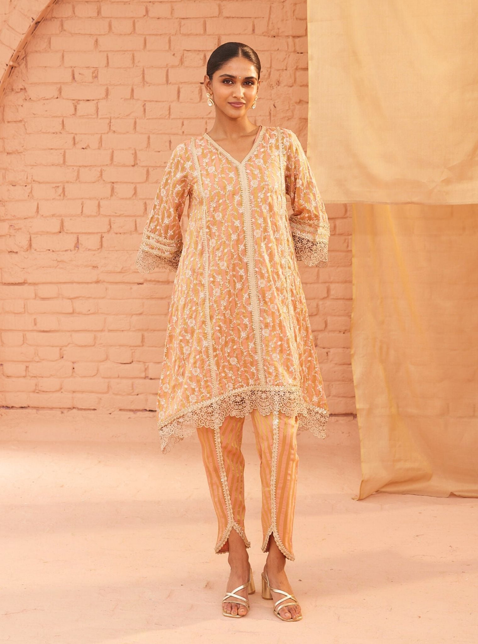 Caprina Banarsi Peach Kurta with Dhoti Pant Set