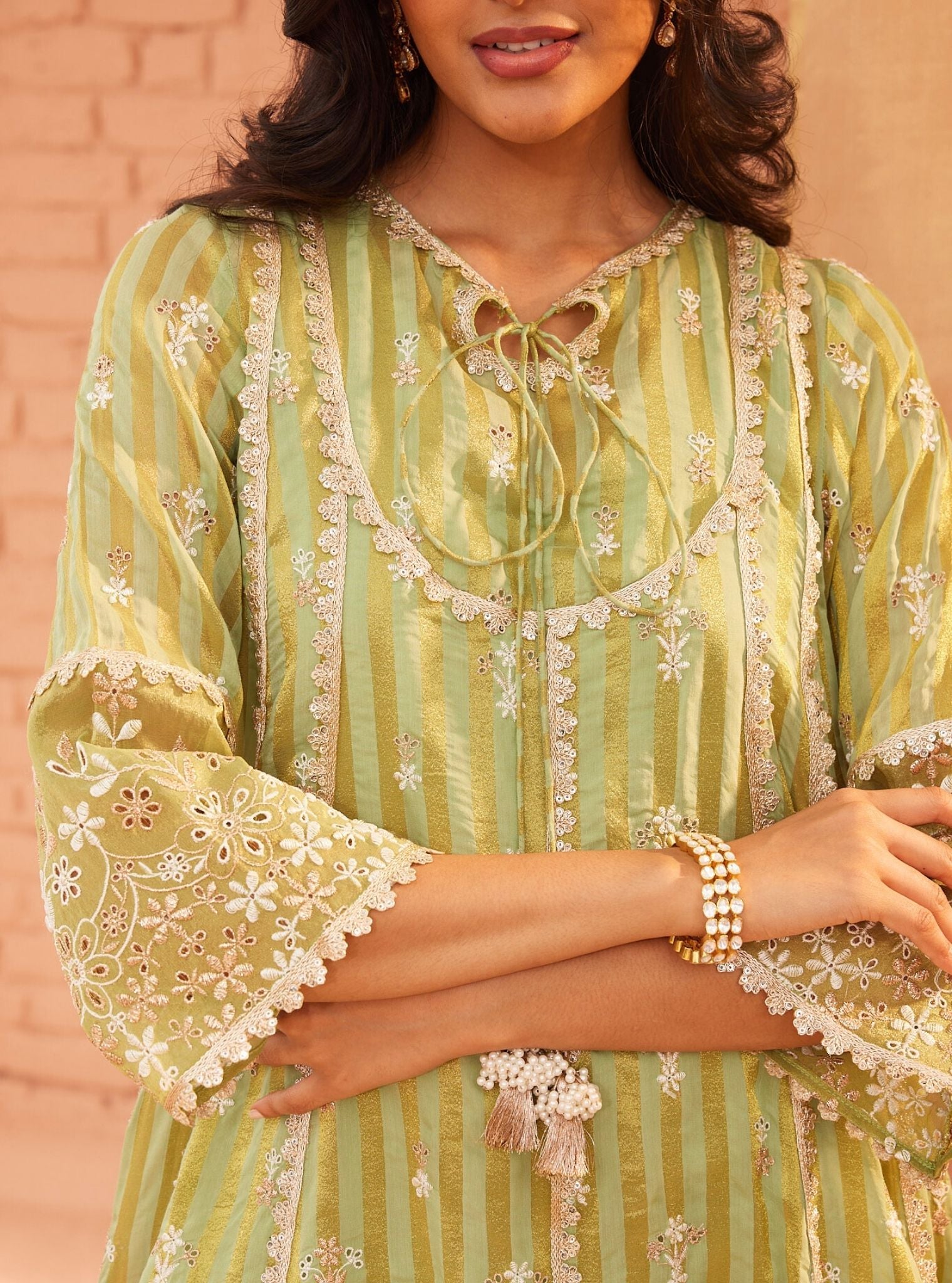 Bridget Banarsi Green Anarkali Kurta Set