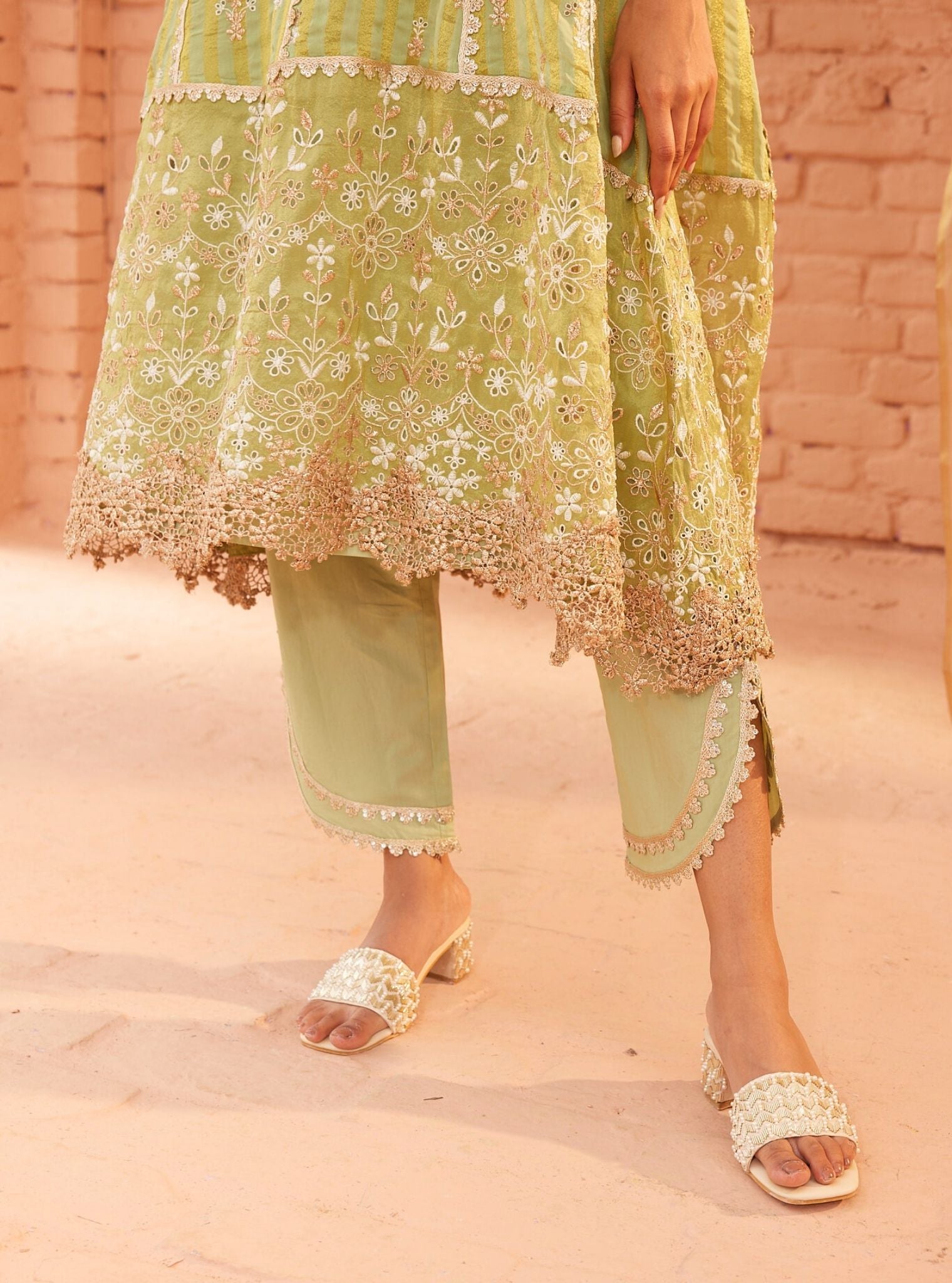 Bridget Banarsi Green Anarkali Kurta Set