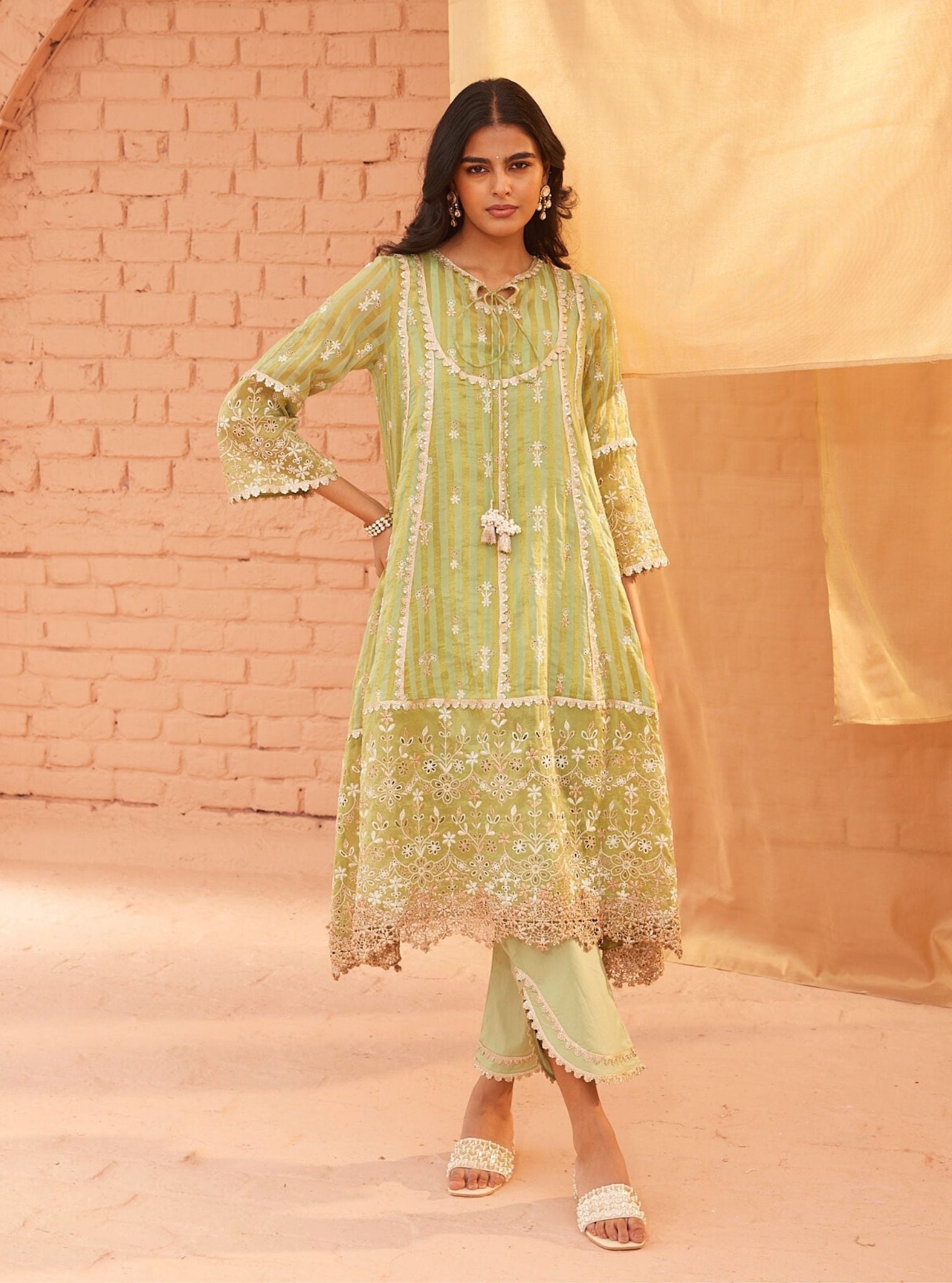 Bridget Banarsi Green Anarkali Kurta Set